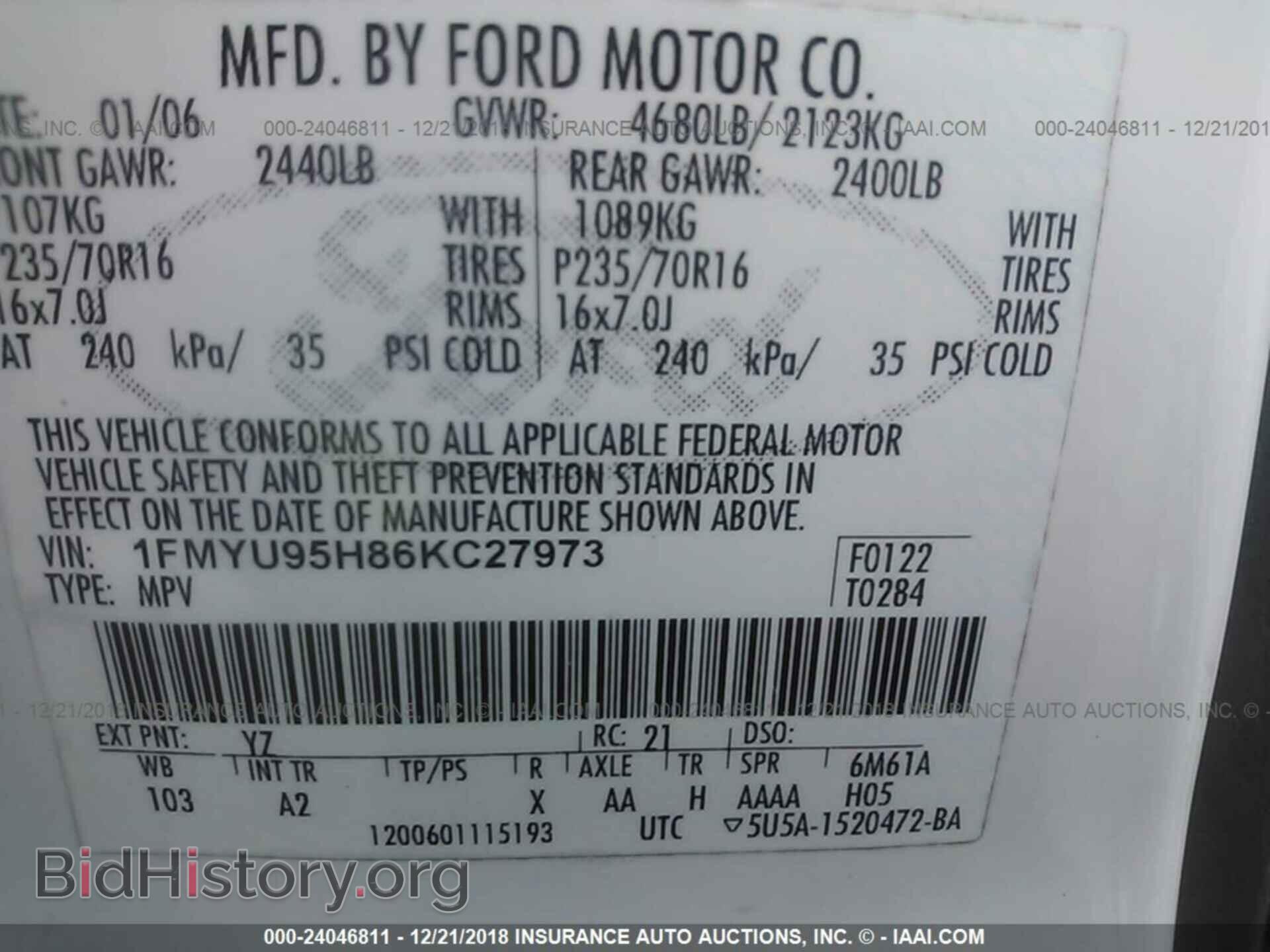 2006 FORD ESCAPE - VIN: 1FMYU95H86KC27973 - Фото 9