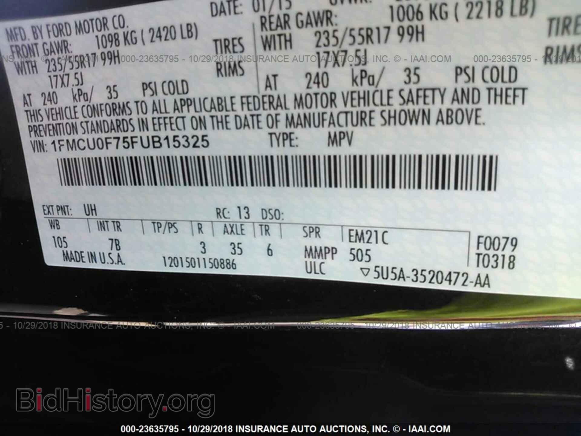 2015 FORD ESCAPE - VIN: 1FMCU0F75FUB15325 - Photo 9