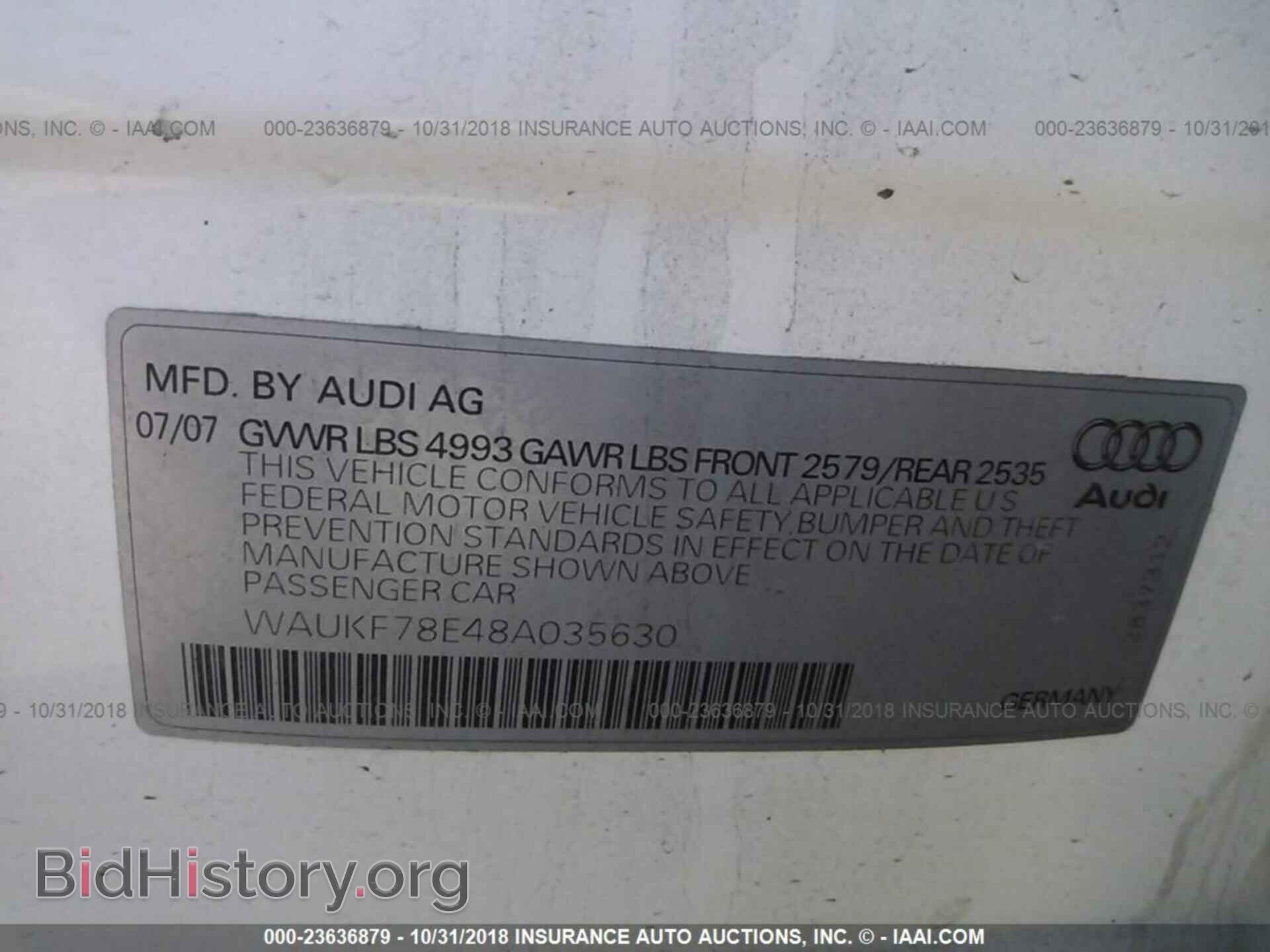 2008 AUDI A4 - VIN: WAUKF78E48A035630 - Фото 9