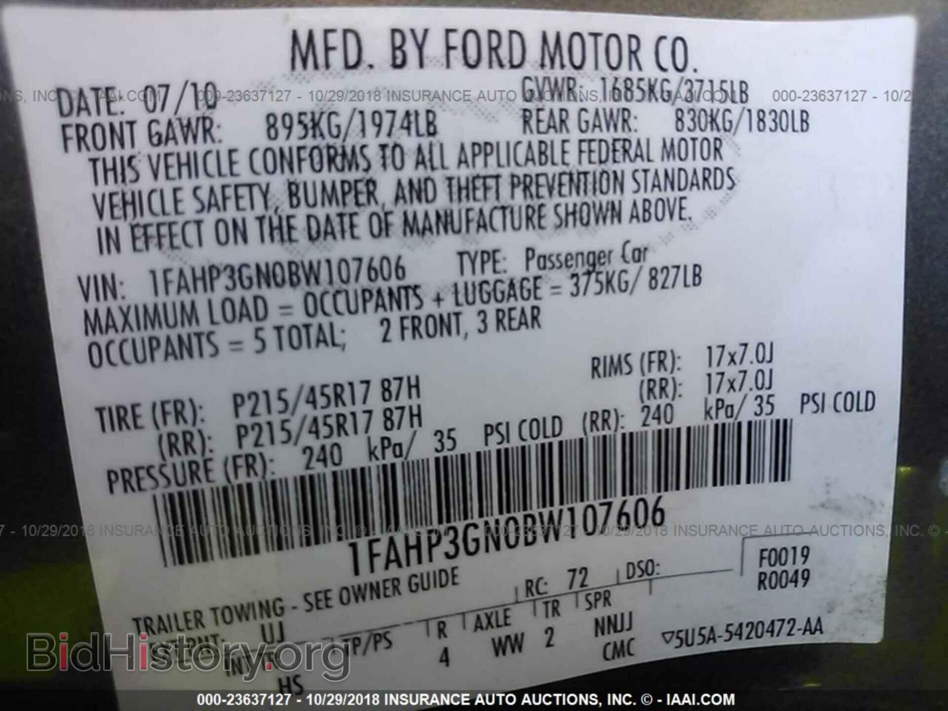 2011 FORD FOCUS - VIN: 1FAHP3GN0BW107606 - Фото 9