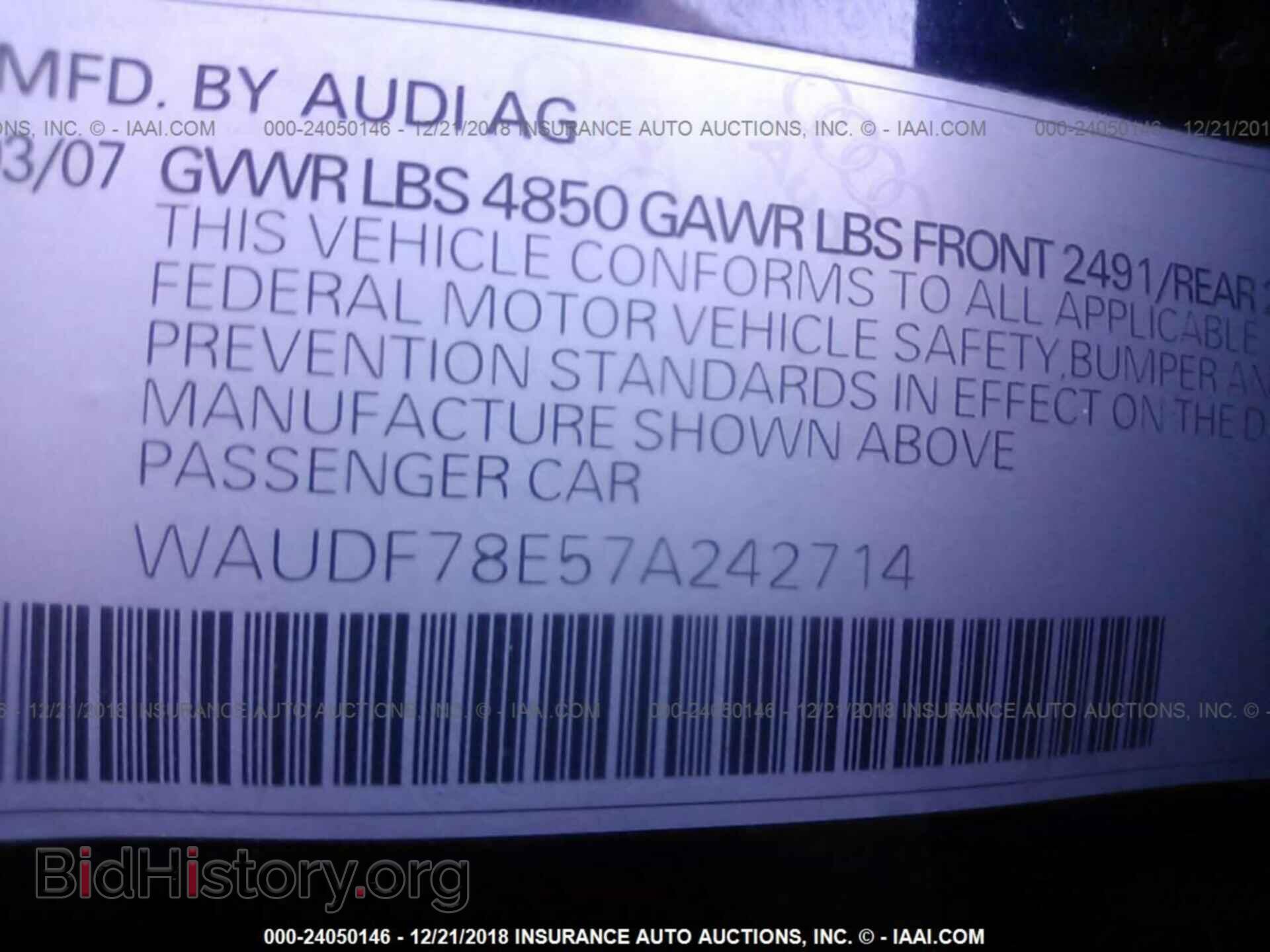 2007 AUDI A4 - VIN: WAUDF78E57A242714 - Фото 9