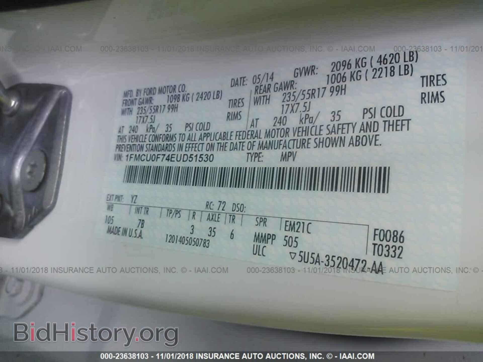 2014 FORD ESCAPE - VIN: 1FMCU0F74EUD51530 - Photo 9