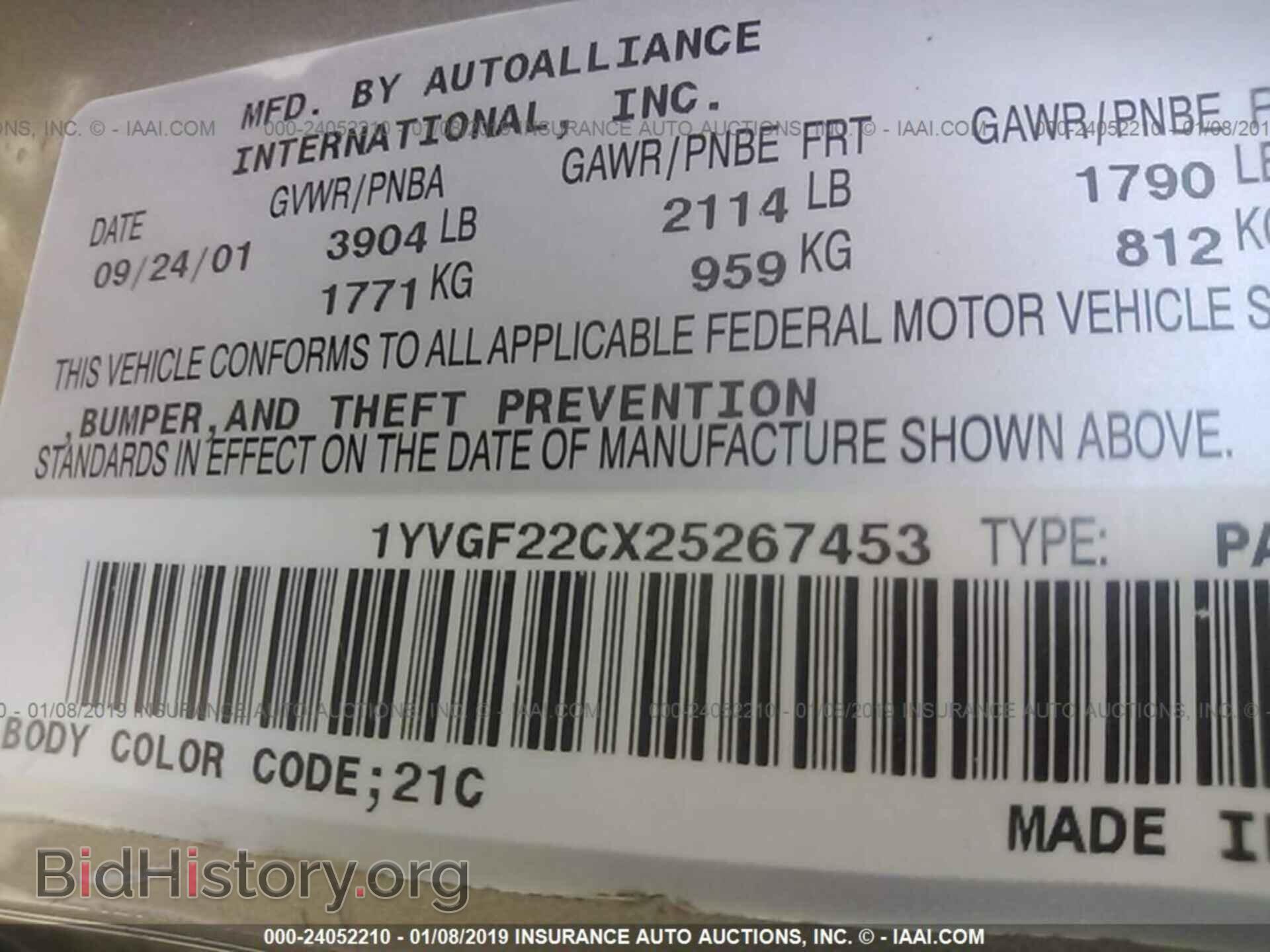 2002 MAZDA 626 - VIN: 1YVGF22CX25267453 - Фото 9