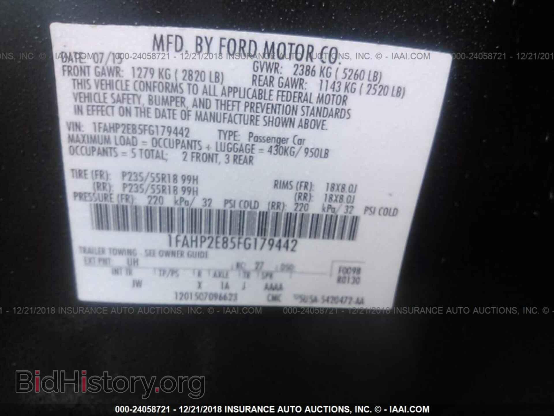 2015 FORD TAURUS - VIN: 1FAHP2E85FG179442 - Фото 9