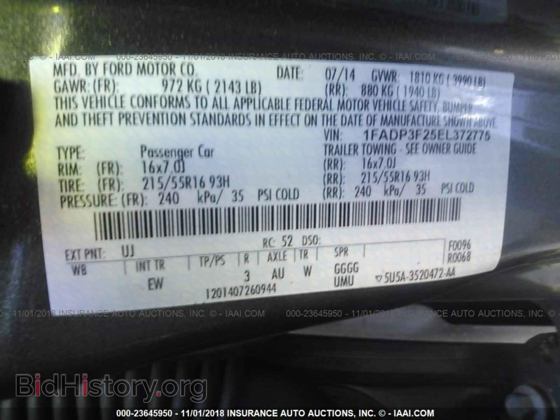 2014 FORD FOCUS - VIN: 1FADP3F25EL372775 - Фото 9