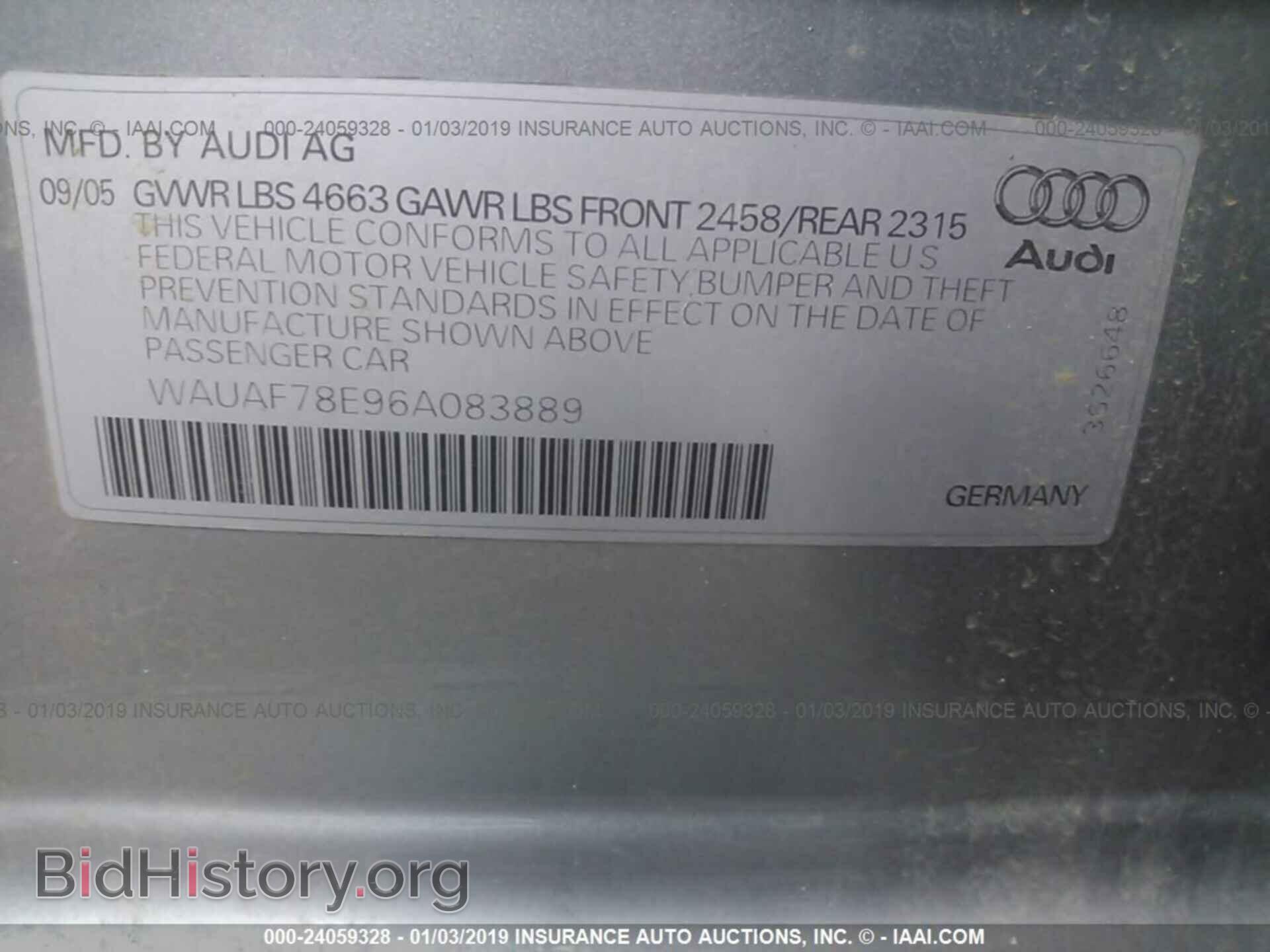 2006 AUDI A4 - VIN: WAUAF78E96A083889 - Фото 9