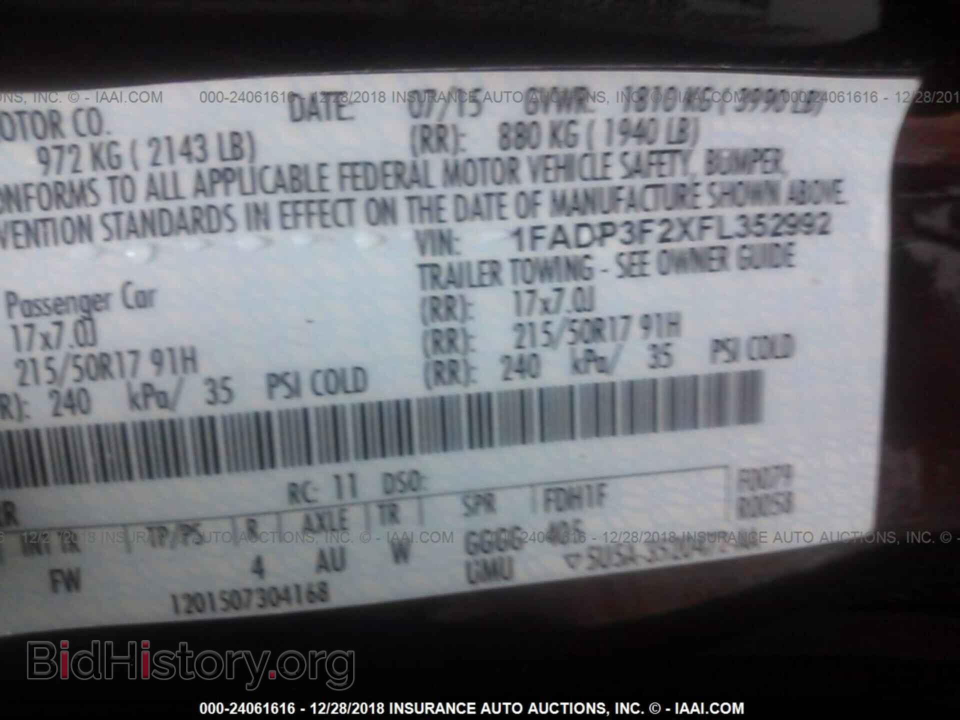 2015 FORD FOCUS - VIN: 1FADP3F2XFL352992 - Фото 9