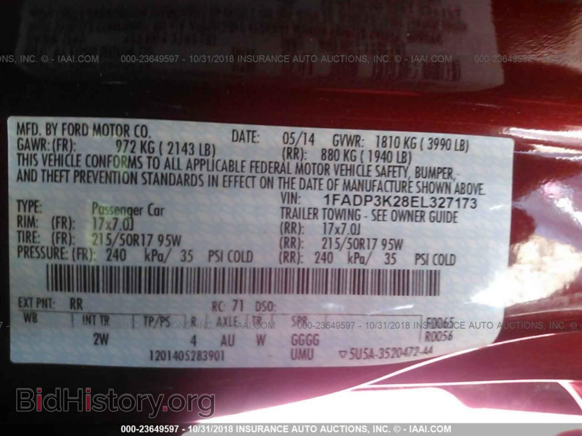 2014 FORD FOCUS - VIN: 1FADP3K28EL327173 - Фото 9