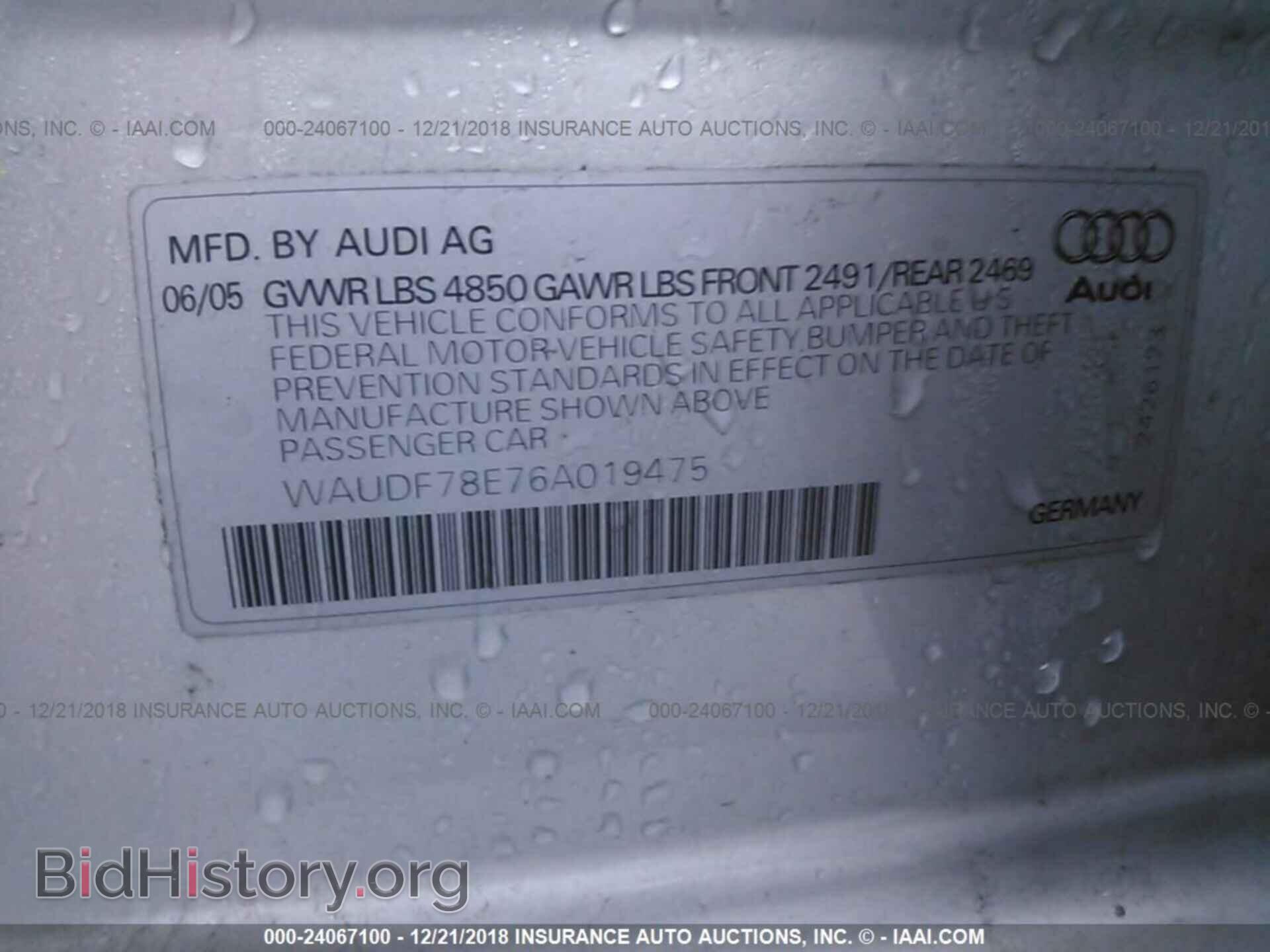 2006 AUDI A4 - VIN: WAUDF78E76A019475 - Photo 9