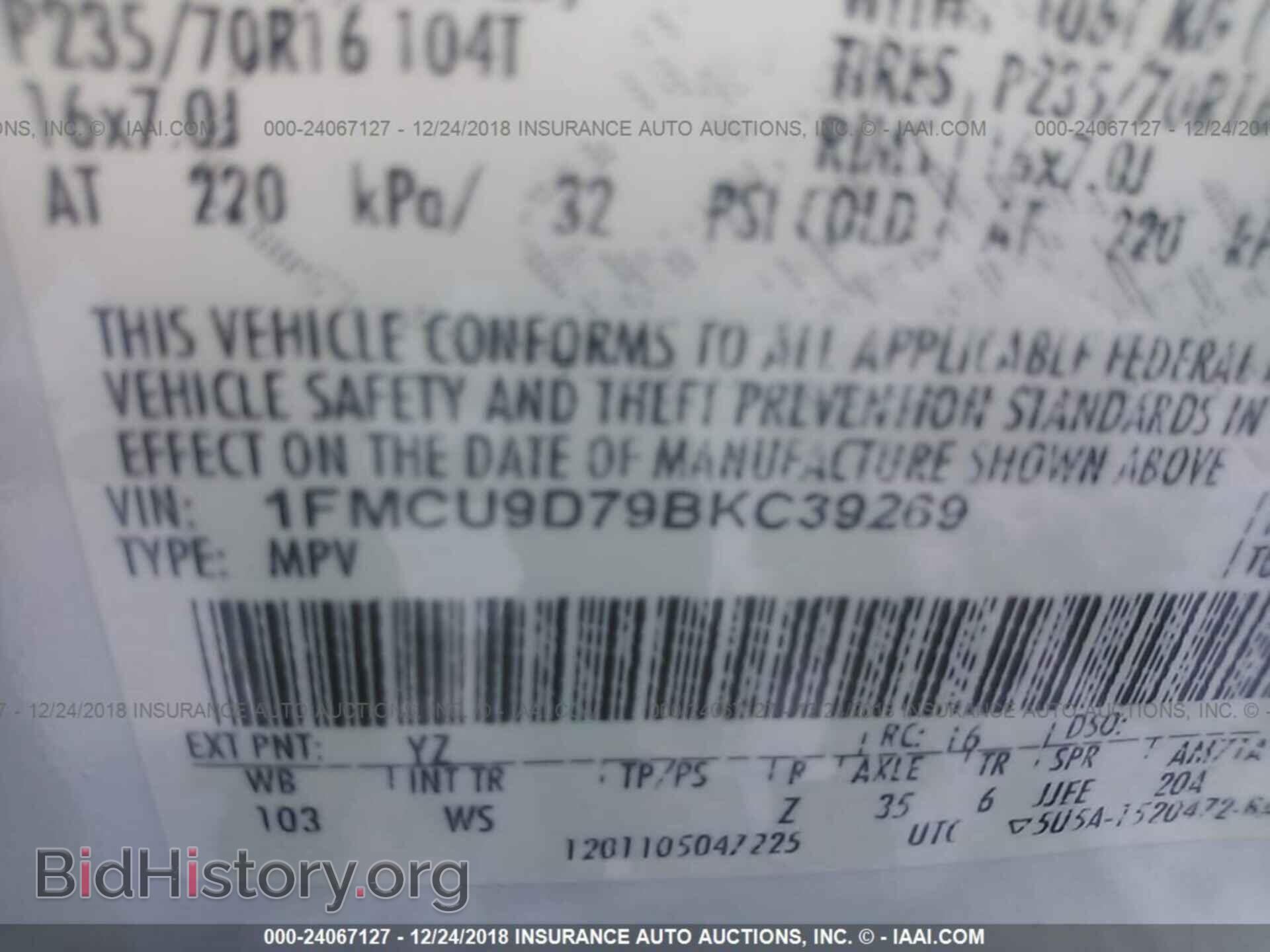 2011 FORD ESCAPE - VIN: 1FMCU9D79BKC39269 - Фото 9