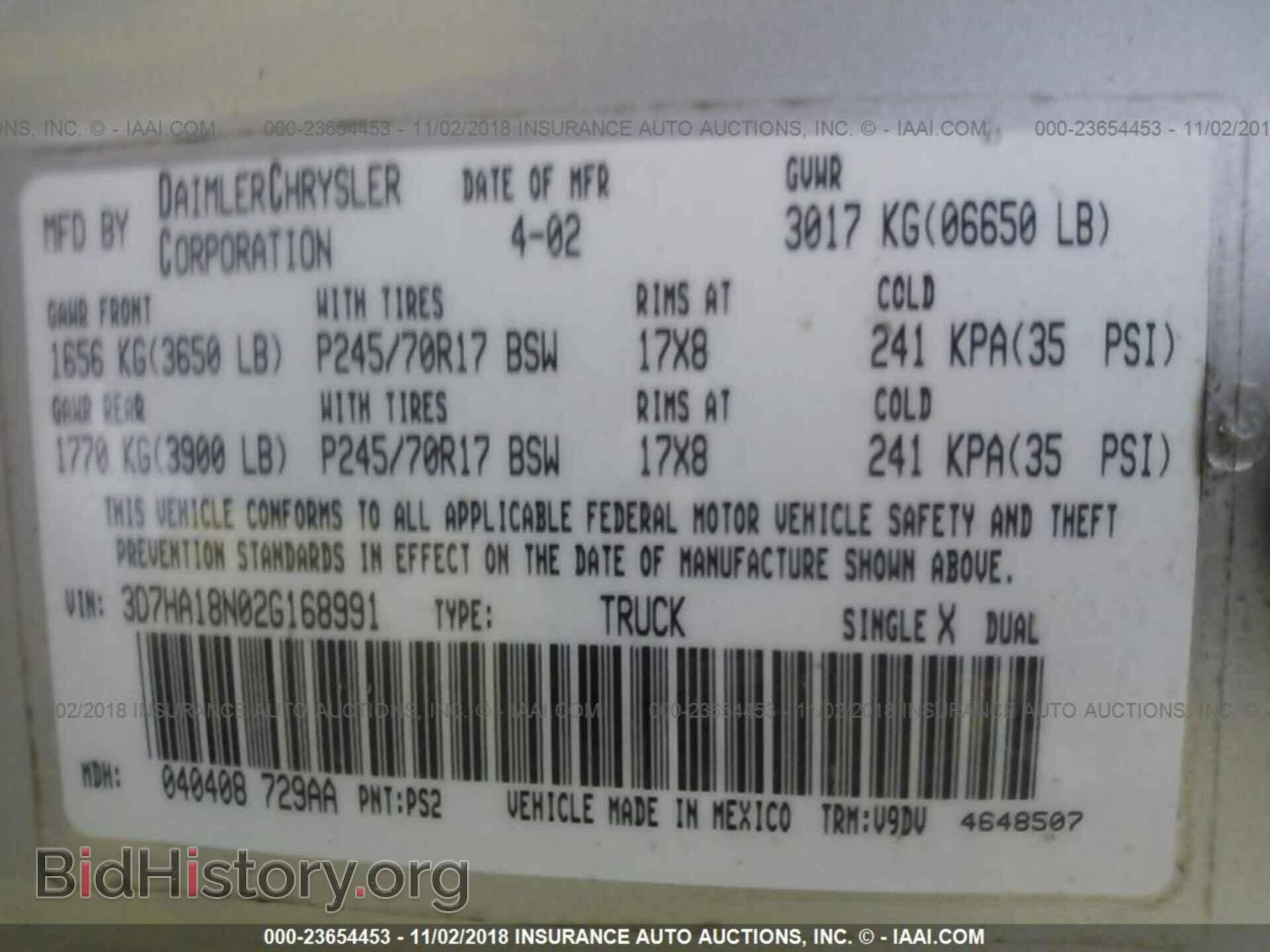 2002 DODGE RAM 1500 - VIN: 3D7HA18N02G168991 - Фото 9