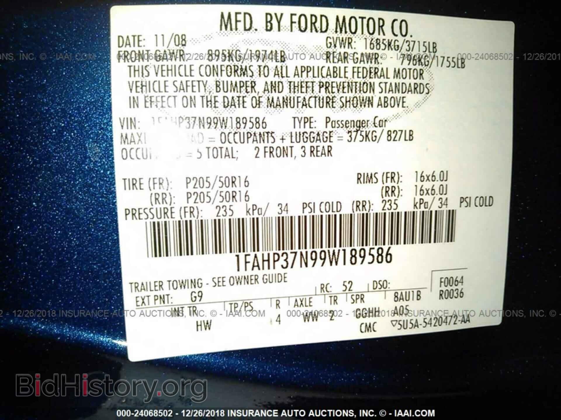2009 FORD FOCUS - VIN: 1FAHP37N99W189586 - Фото 9