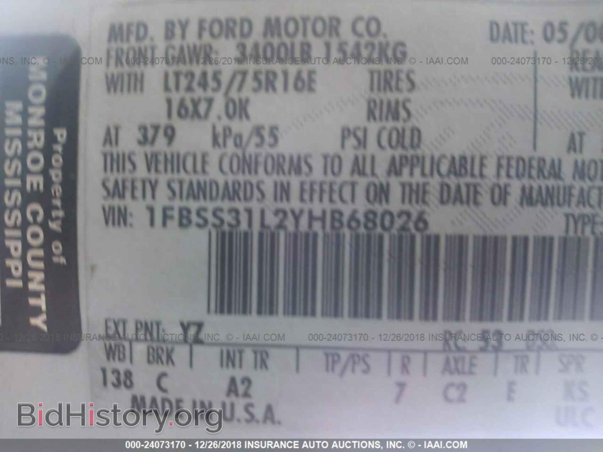2000 FORD ECONOLINE - VIN: 1FBSS31L2YHB68026 - Photo 9