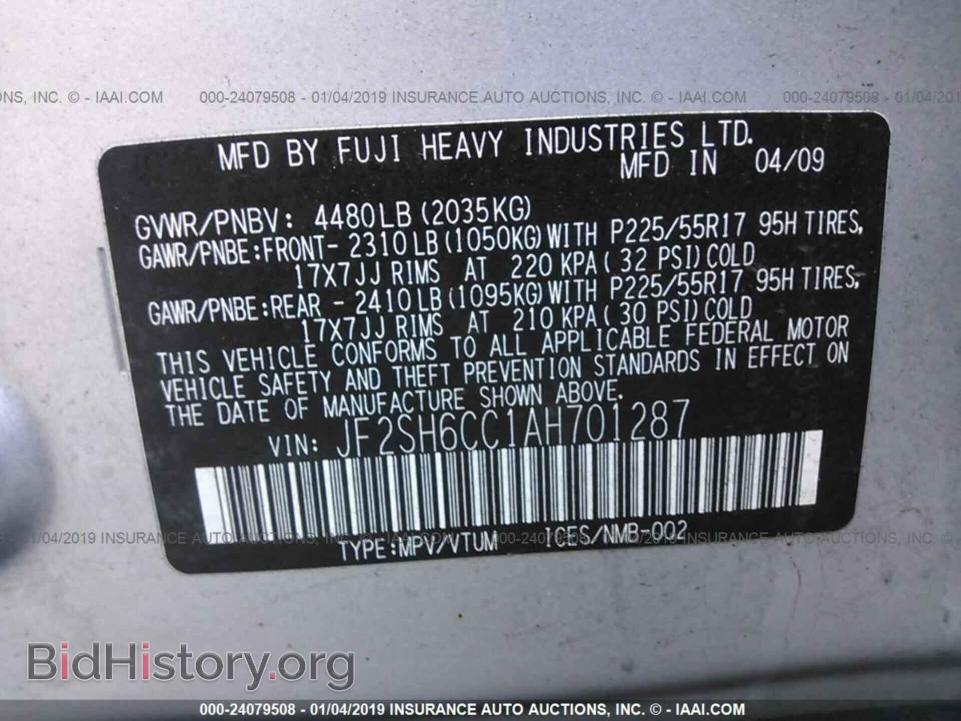 2010 SUBARU FORESTER - VIN: JF2SH6CC1AH701287 - Photo 9