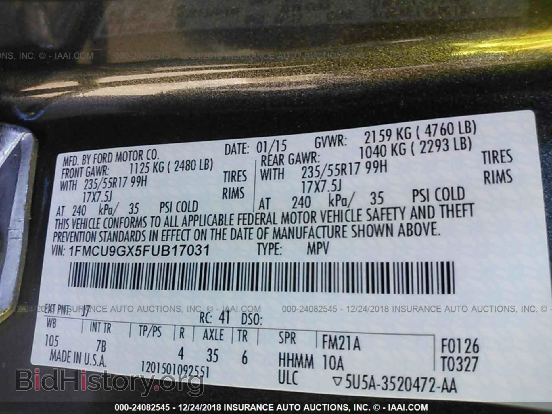2015 FORD ESCAPE - VIN: 1FMCU9GX5FUB17031 - Photo 9