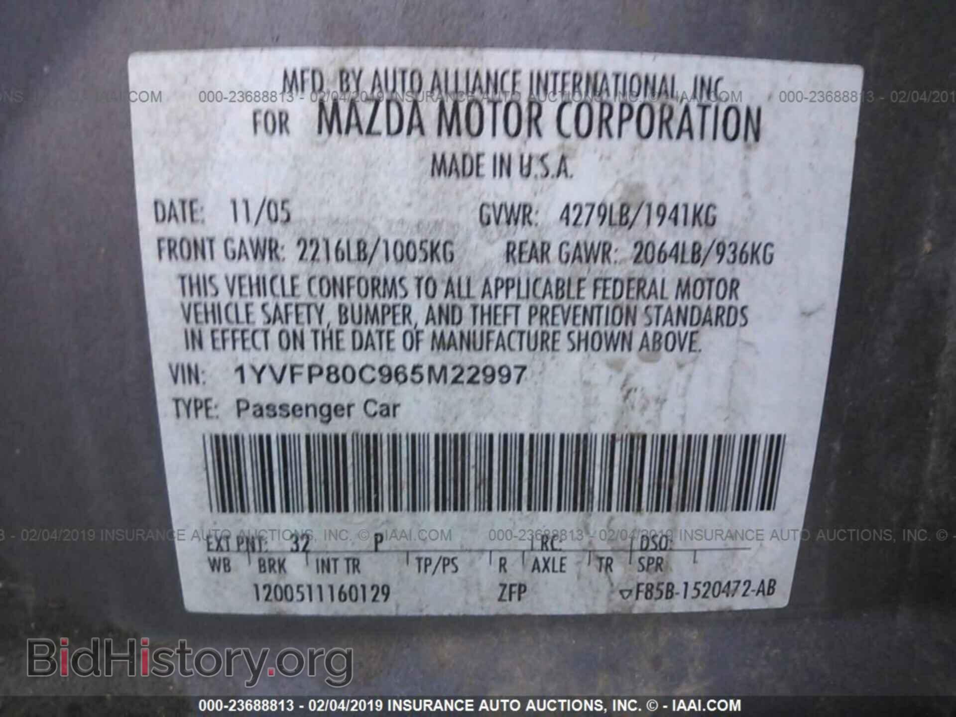 2006 MAZDA 6 - VIN: 1YVFP80C965M22997 - Photo 9