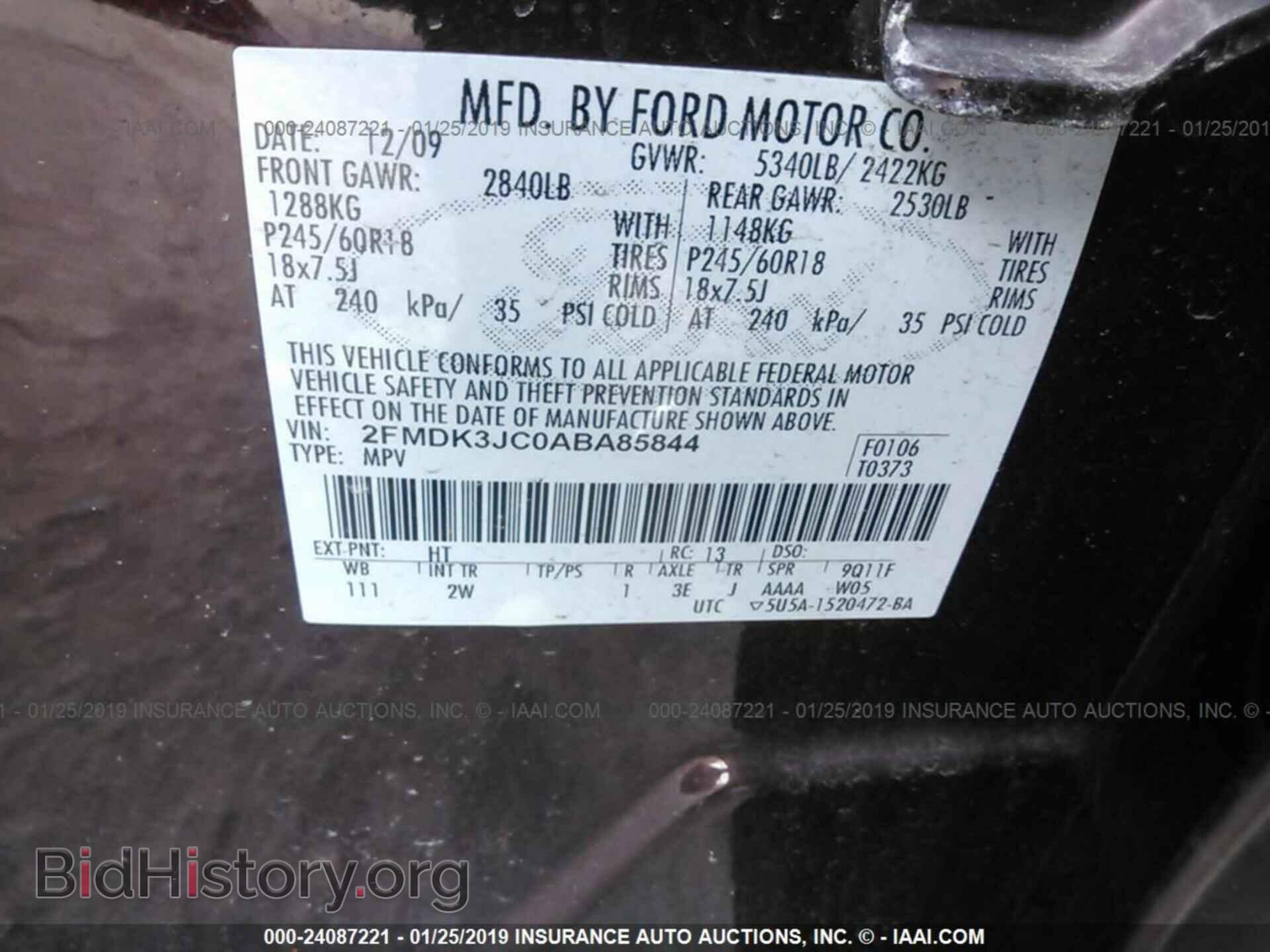 2010 FORD EDGE - VIN: 2FMDK3JC0ABA85844 - Photo 9