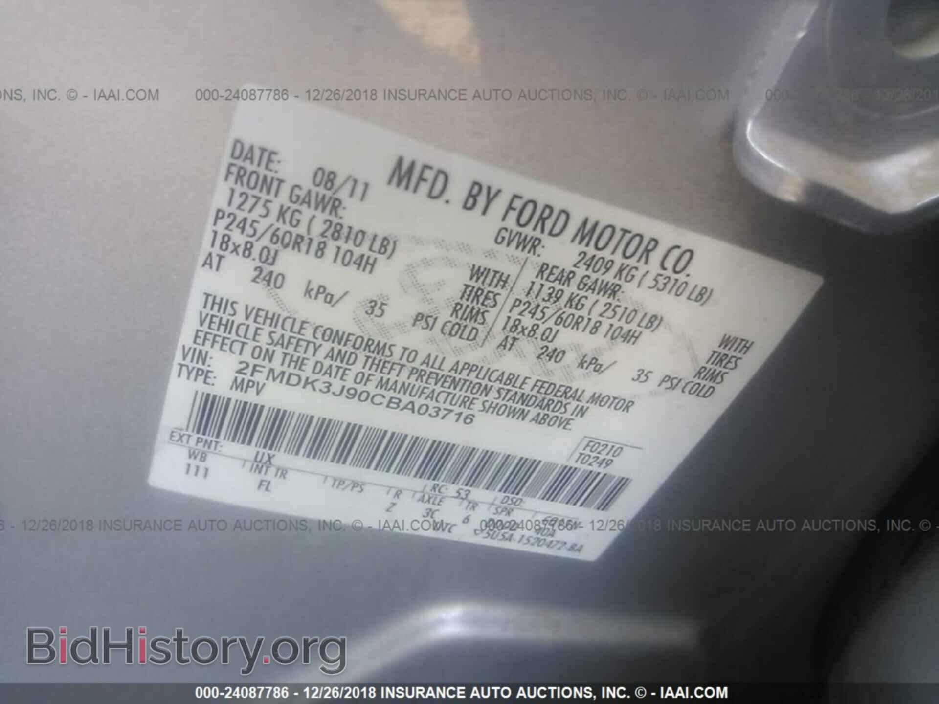 2012 FORD EDGE - VIN: 2FMDK3J90CBA03716 - Фото 9