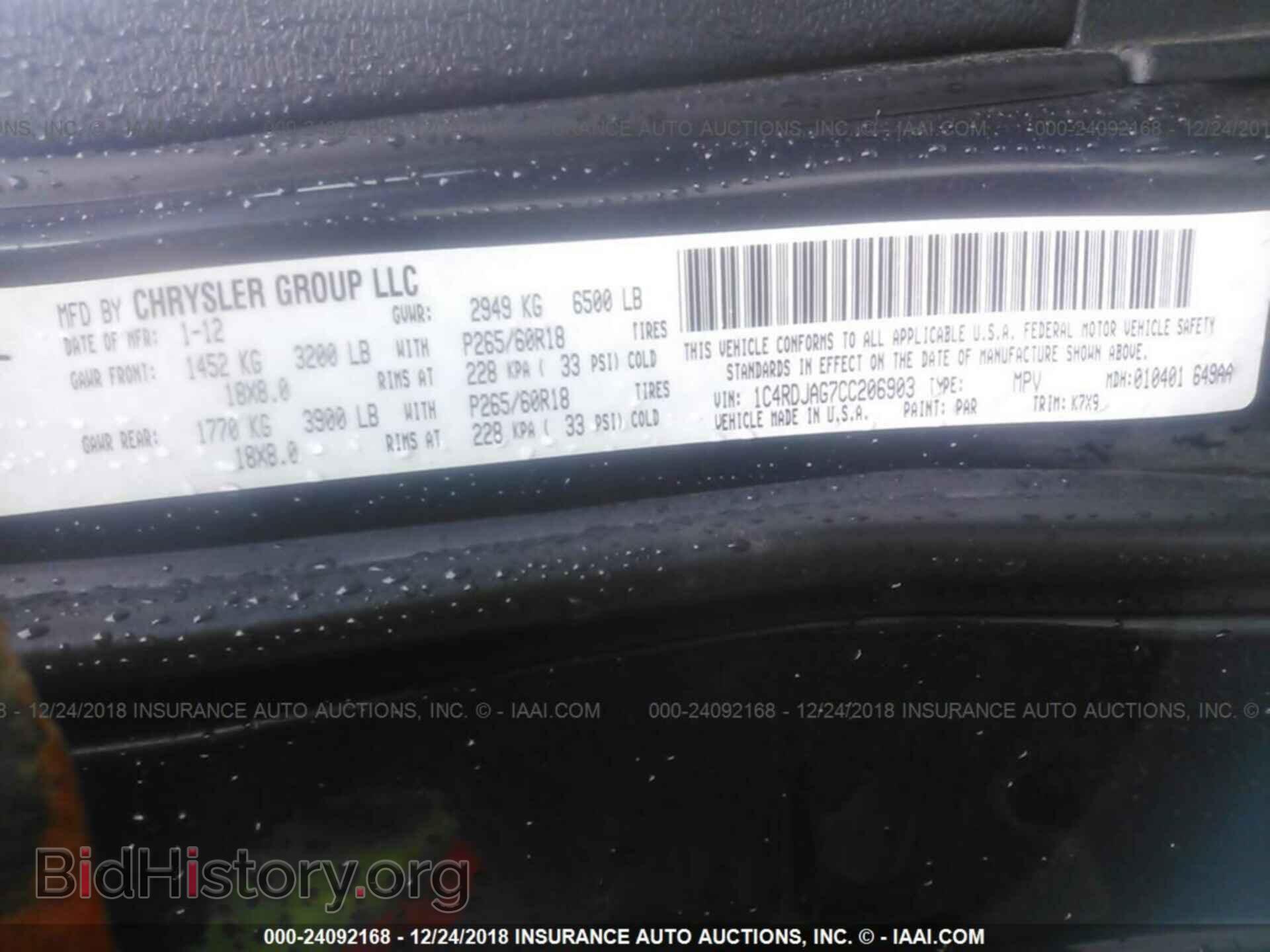 2012 DODGE DURANGO - VIN: 1C4RDJAG7CC206903 - Фото 9