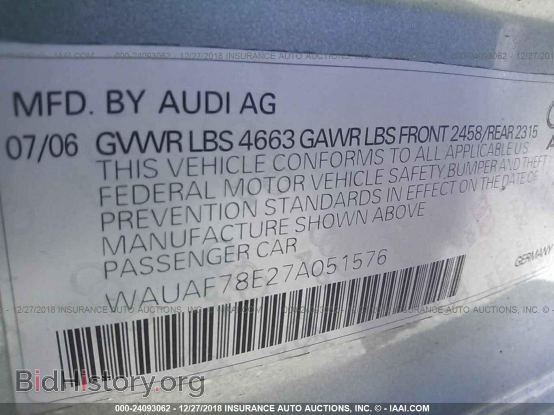 2007 AUDI A4 - VIN: WAUAF78E27A051576 - Фото 9