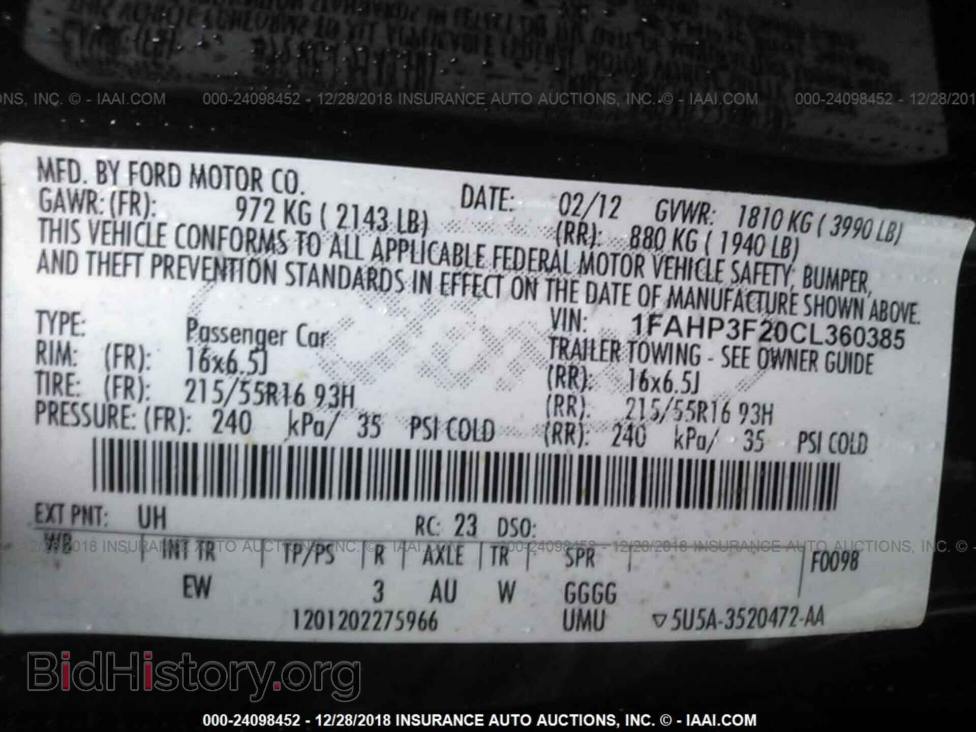 2012 FORD FOCUS - VIN: 1FAHP3F20CL360385 - Фото 9