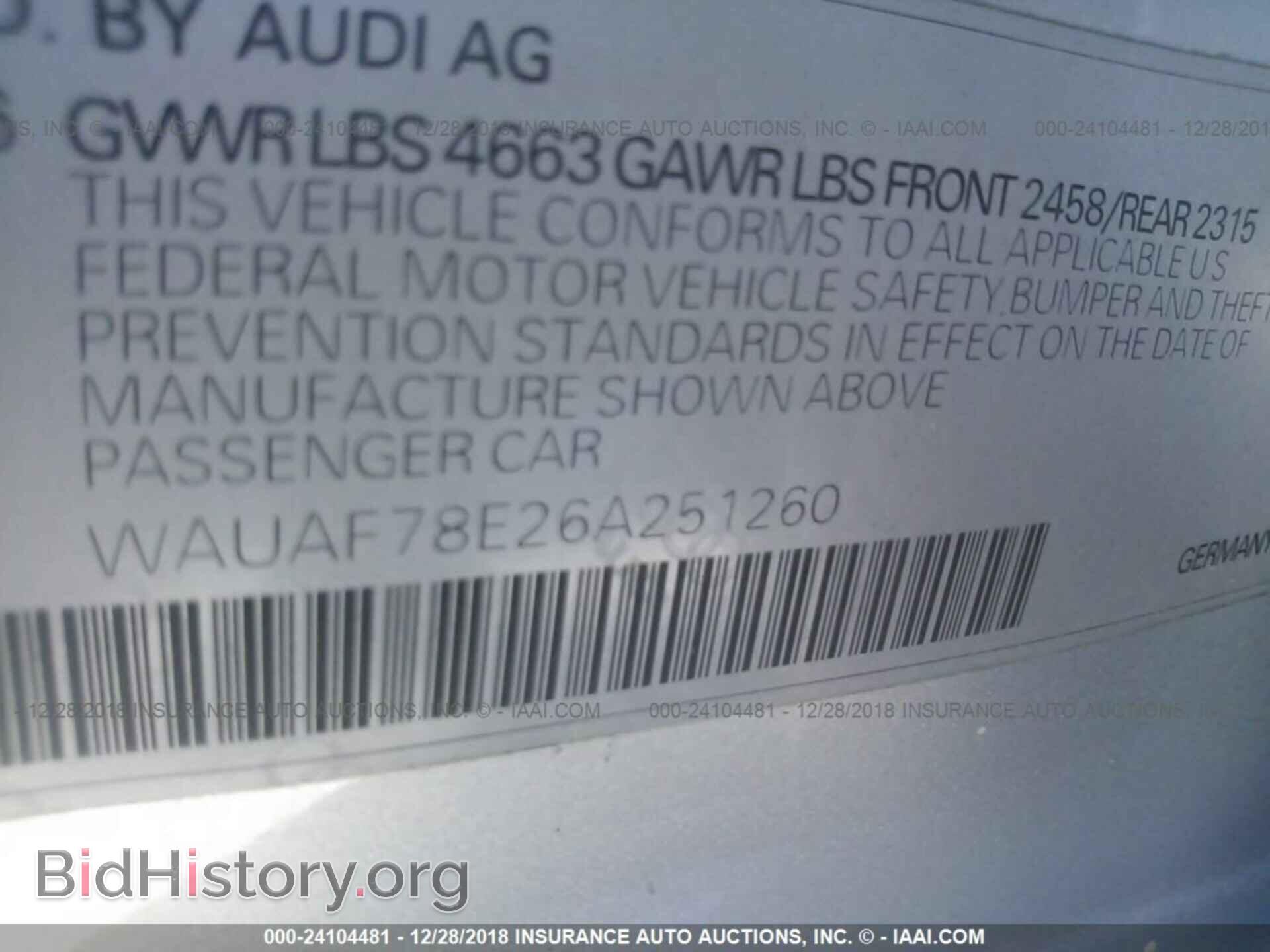 2006 AUDI A4 - VIN: WAUAF78E26A251260 - Фото 9