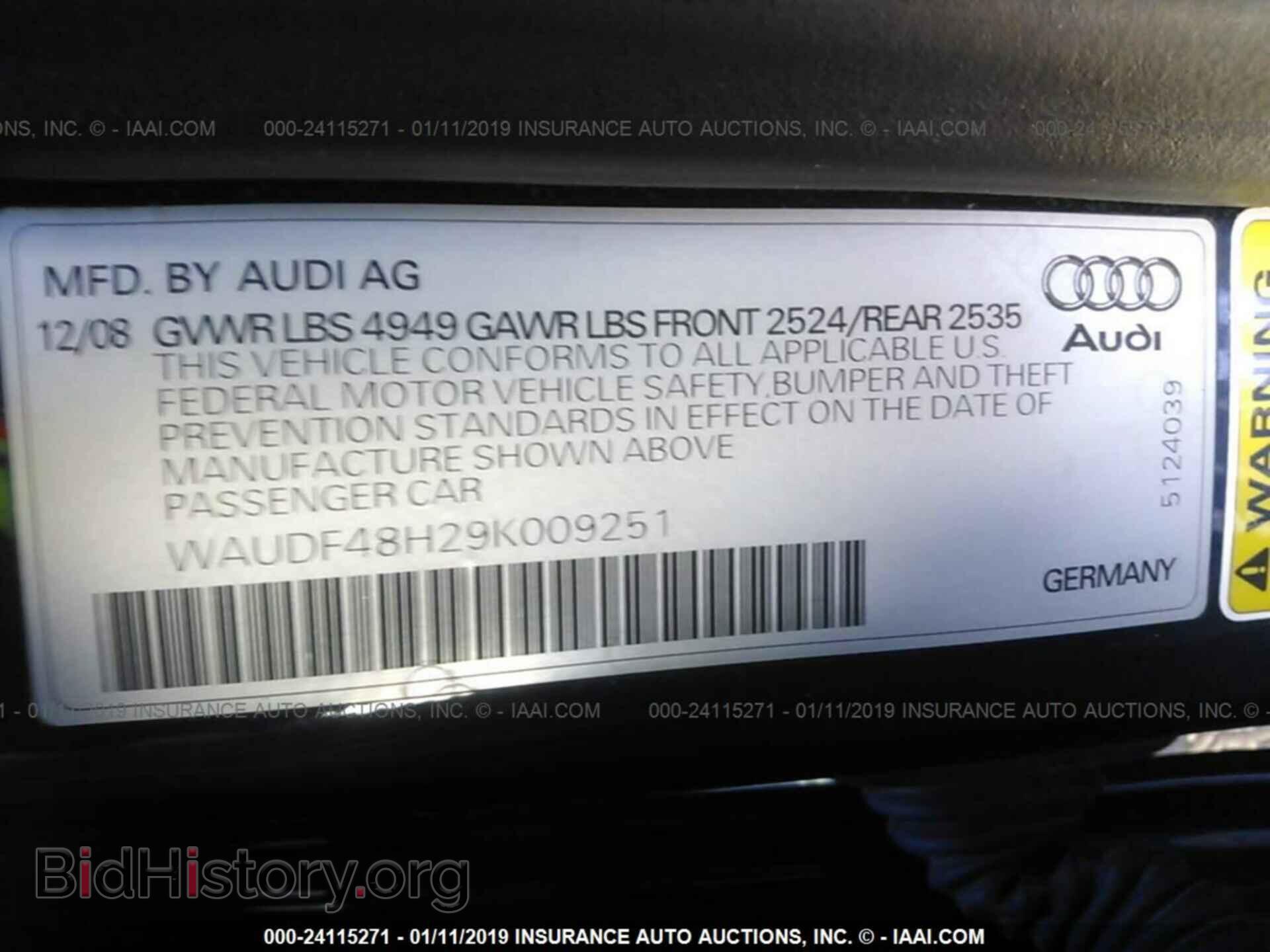 2009 AUDI A4 - VIN: WAUDF48H29K009251 - Фото 9