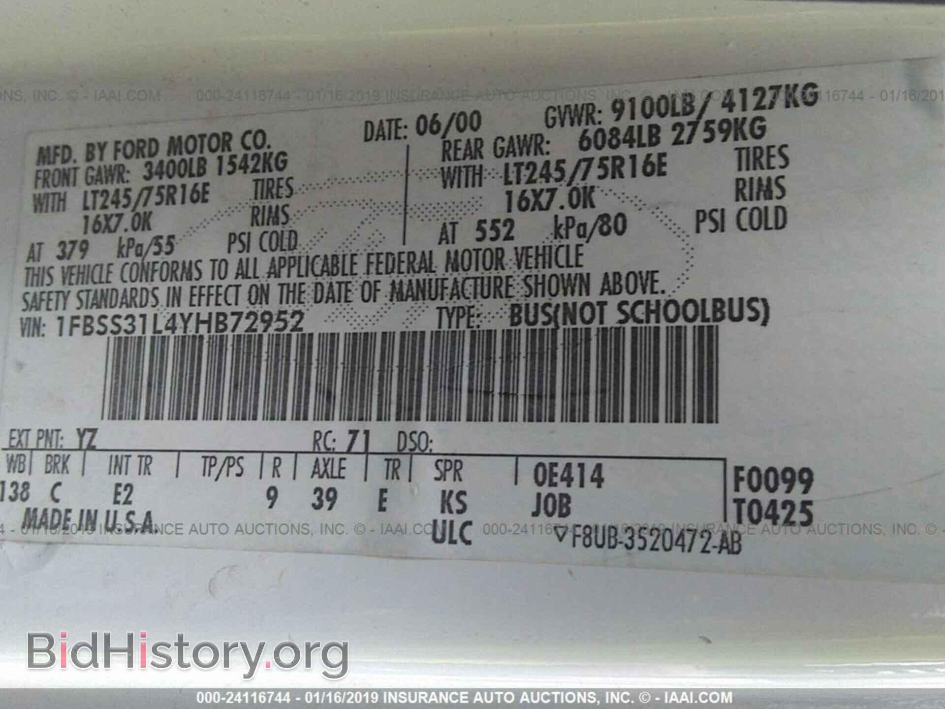 2000 FORD ECONOLINE - VIN: 1FBSS31L4YHB72952 - Photo 9