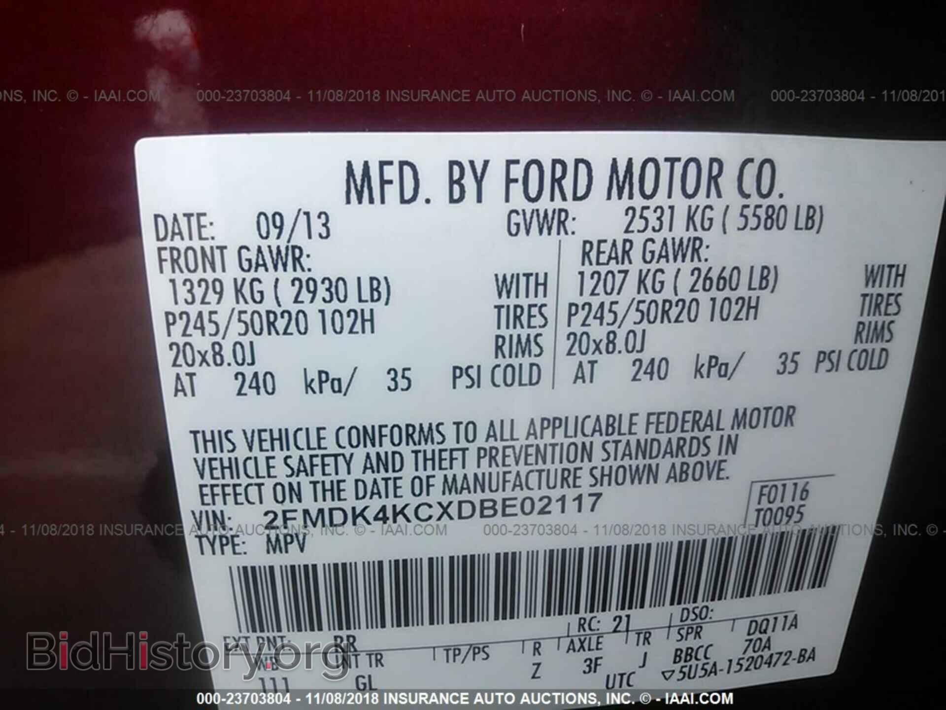 2013 FORD EDGE - VIN: 2FMDK4KCXDBE02117 - Фото 9