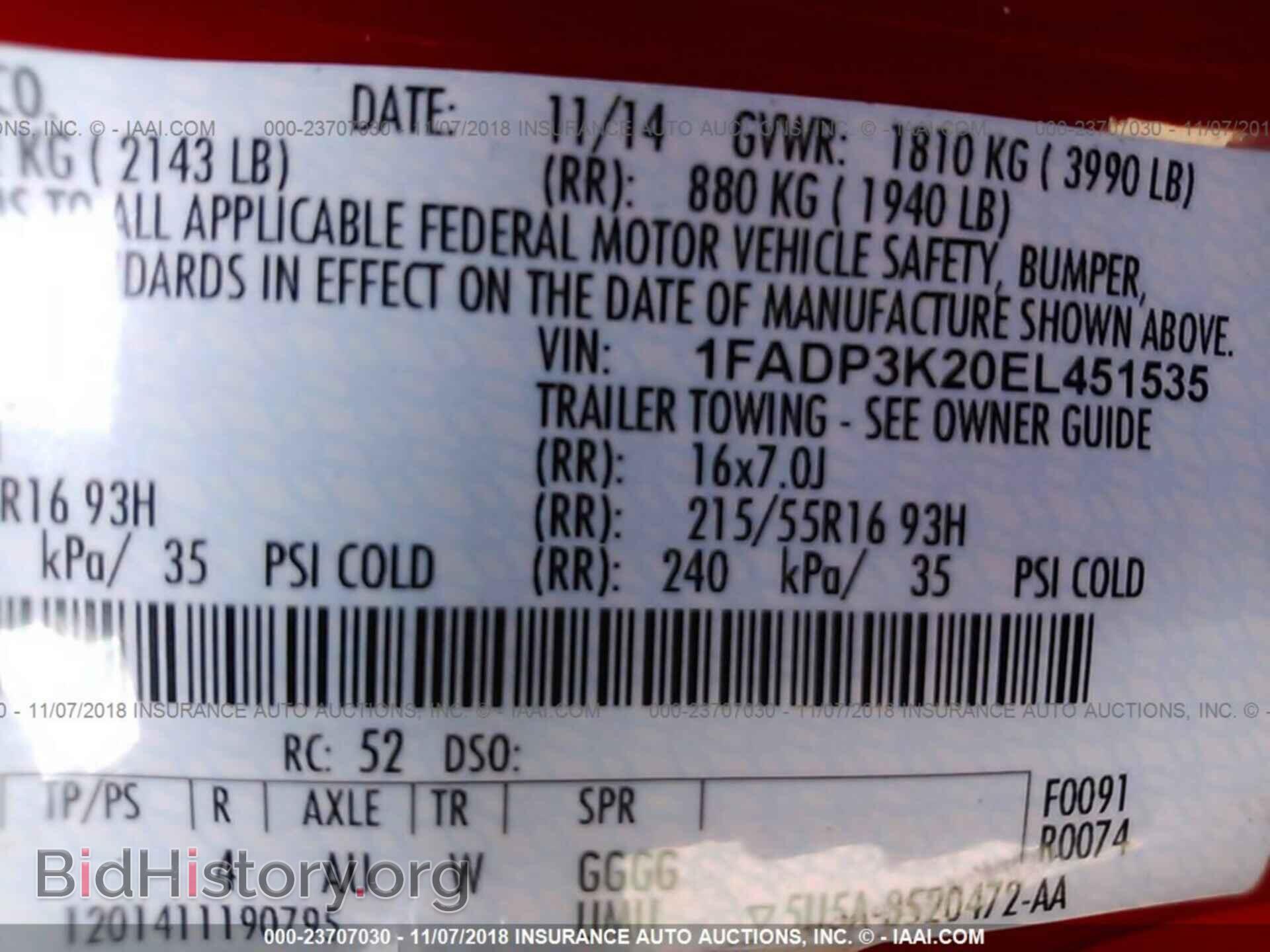 2014 FORD FOCUS - VIN: 1FADP3K20EL451535 - Фото 9