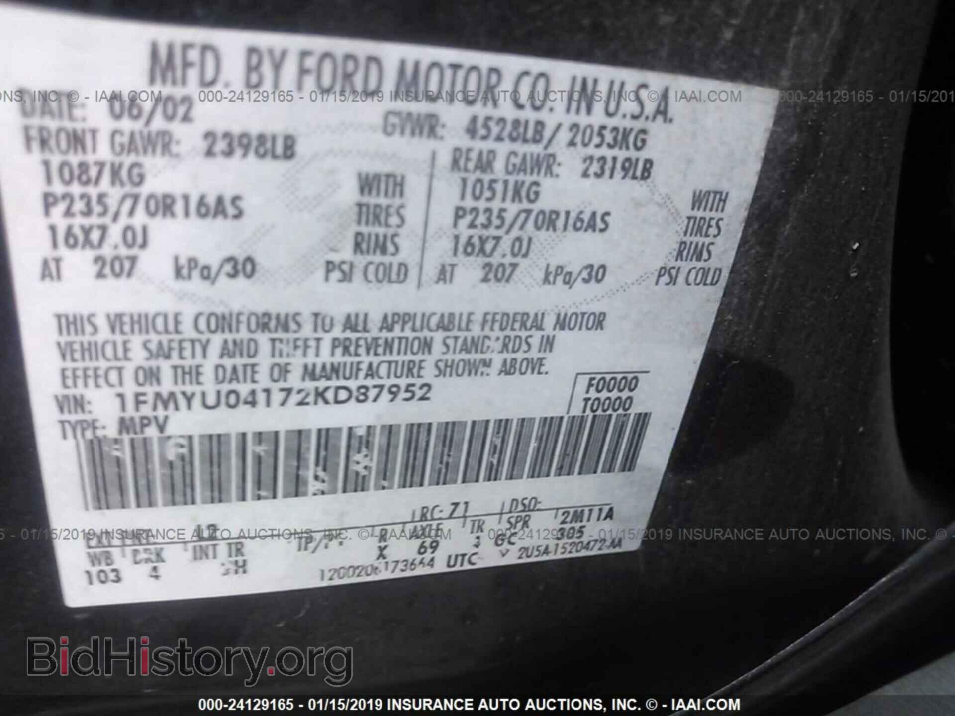 2002 FORD ESCAPE - VIN: 1FMYU04172KD87952 - Фото 9