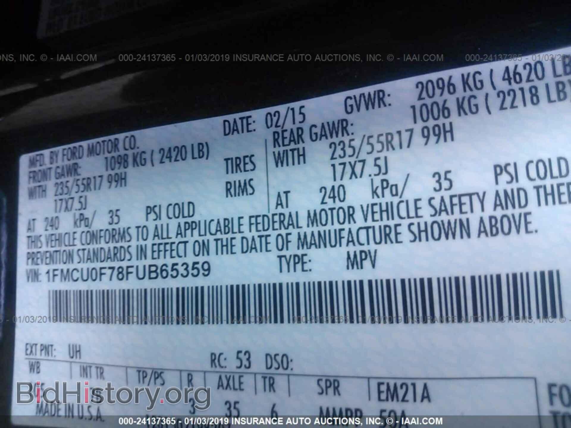 2015 FORD ESCAPE - VIN: 1FMCU0F78FUB65359 - Photo 9