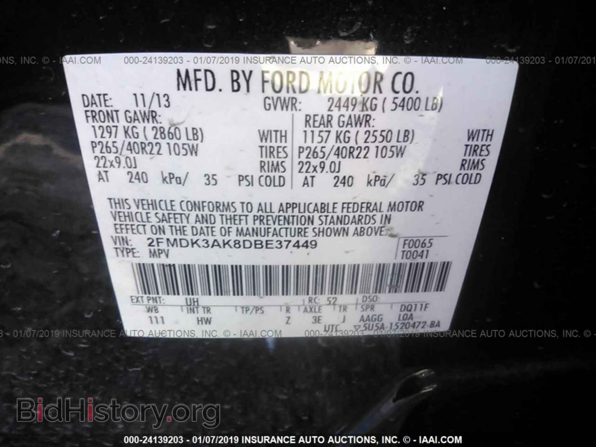 2013 FORD EDGE - VIN: 2FMDK3AK8DBE37449 - Фото 9