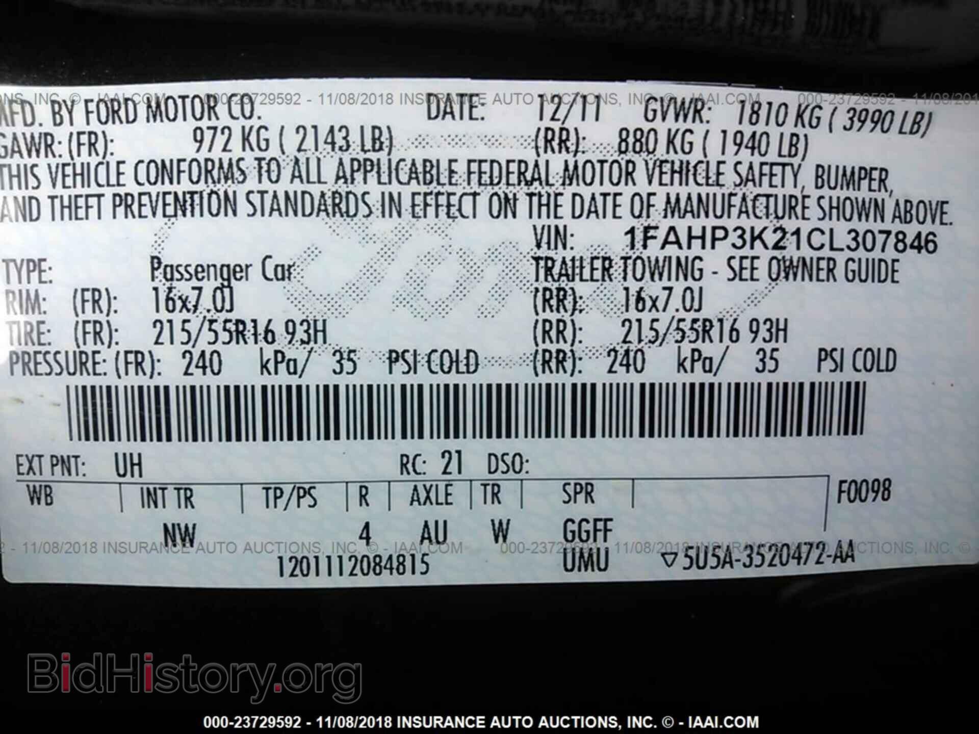 2012 FORD FOCUS - VIN: 1FAHP3K21CL307846 - Фото 9