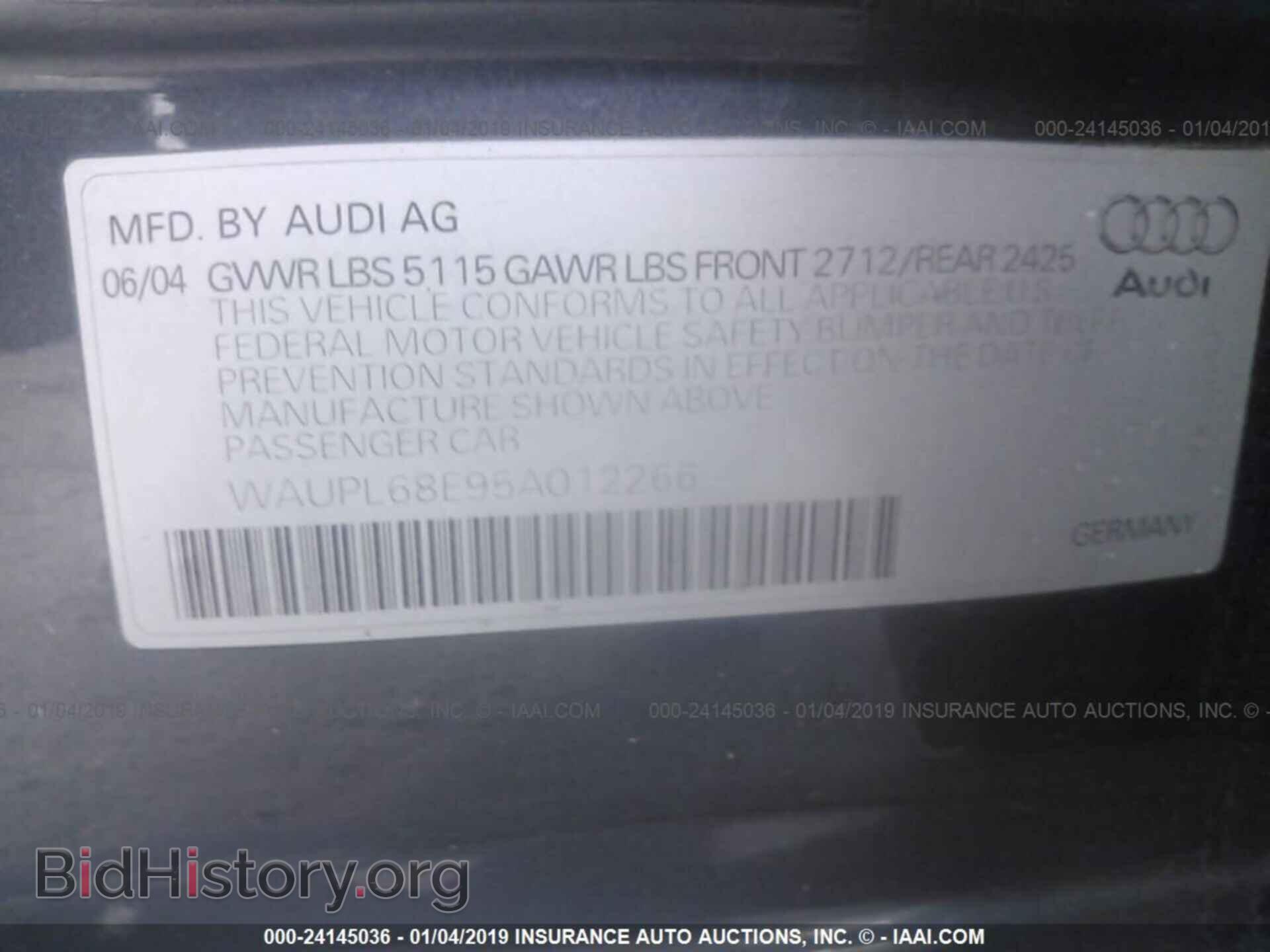 2005 AUDI S4 - VIN: WAUPL68E95A012266 - Фото 9