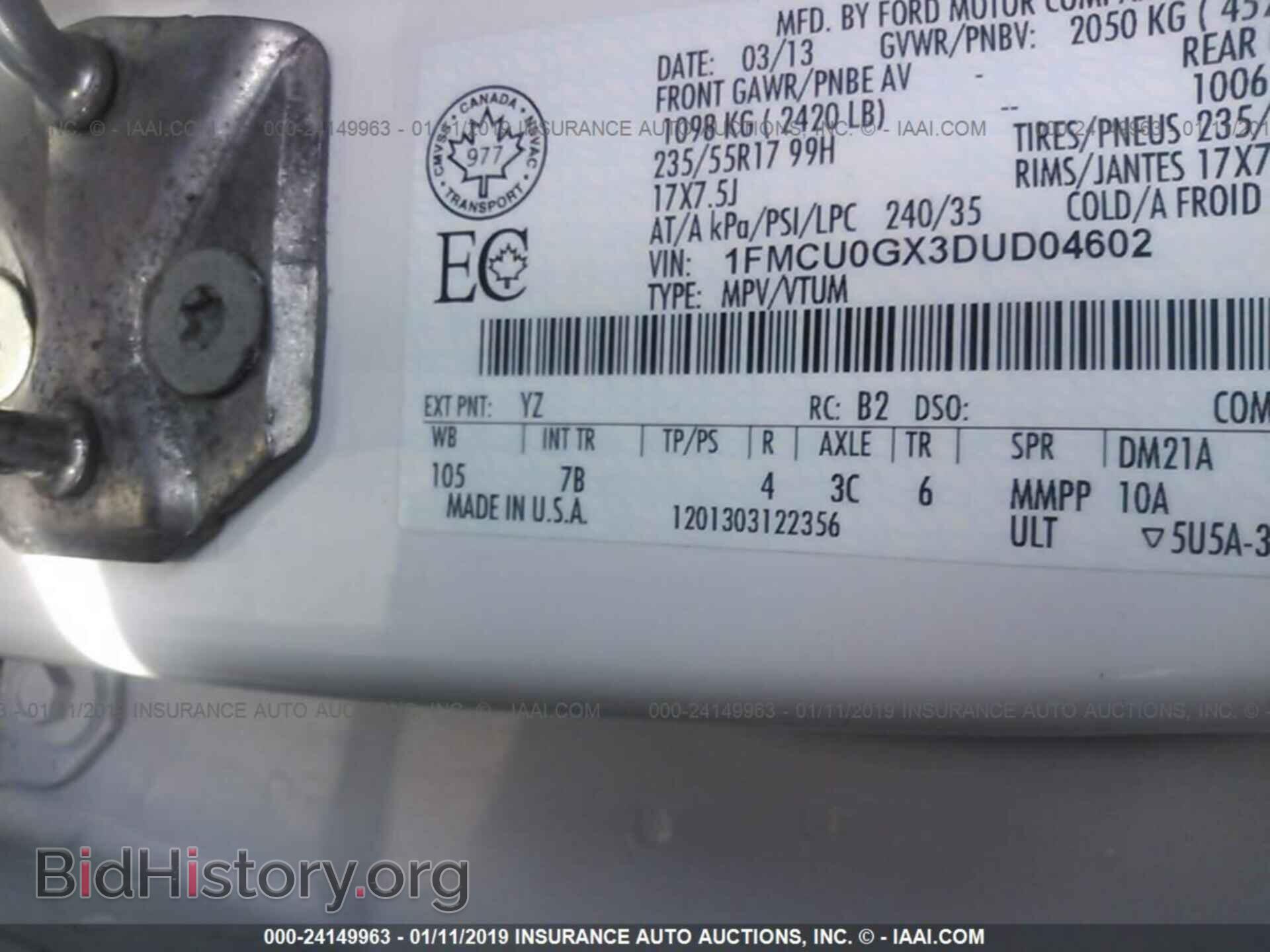 2013 FORD ESCAPE - VIN: 1FMCU0GX3DUD04602 - Фото 9