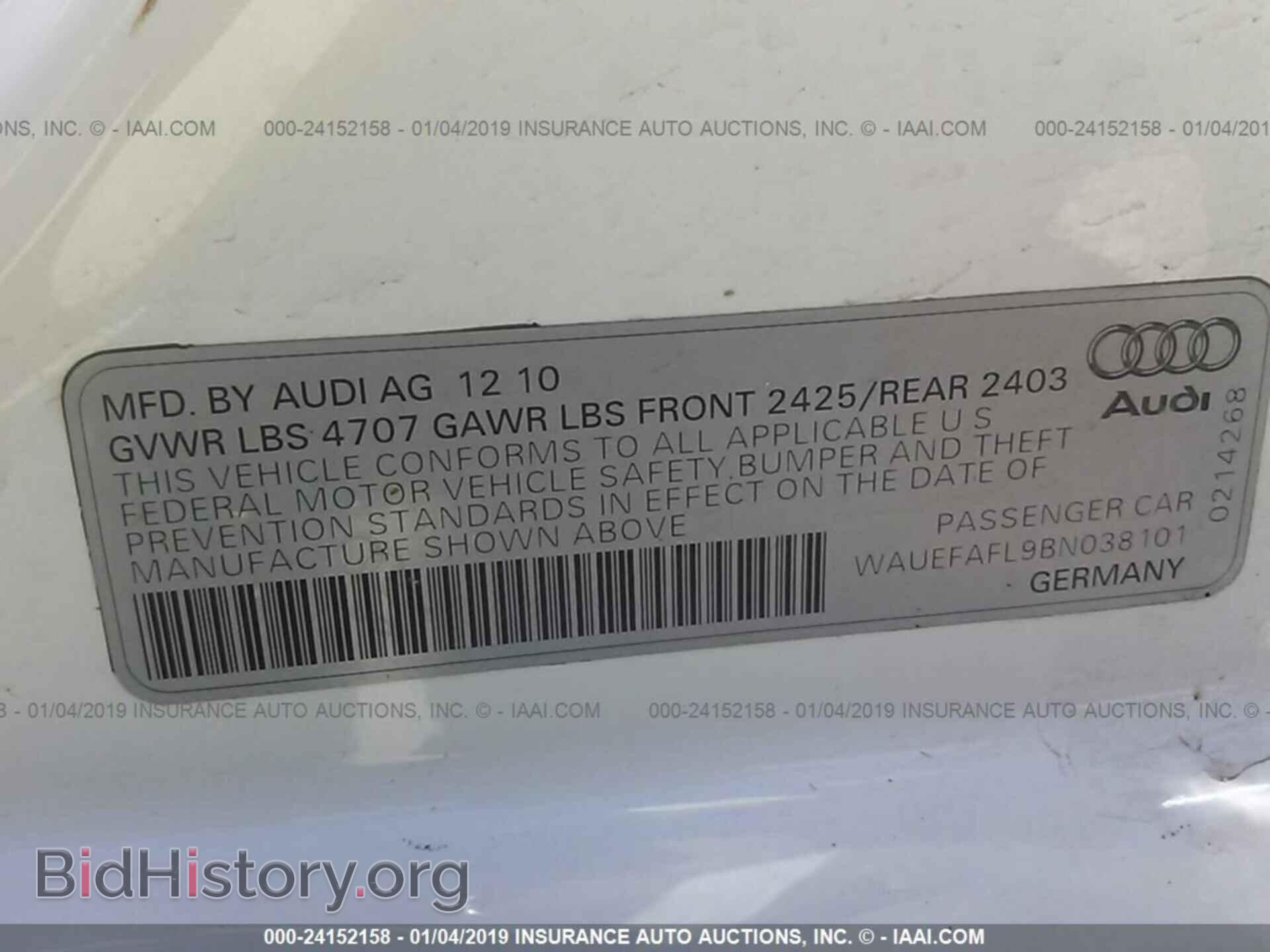 2011 AUDI A4 - VIN: WAUEFAFL9BN038101 - Фото 9