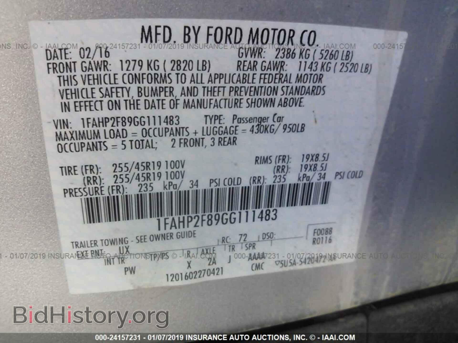 2016 FORD TAURUS - VIN: 1FAHP2F89GG111483 - Photo 9