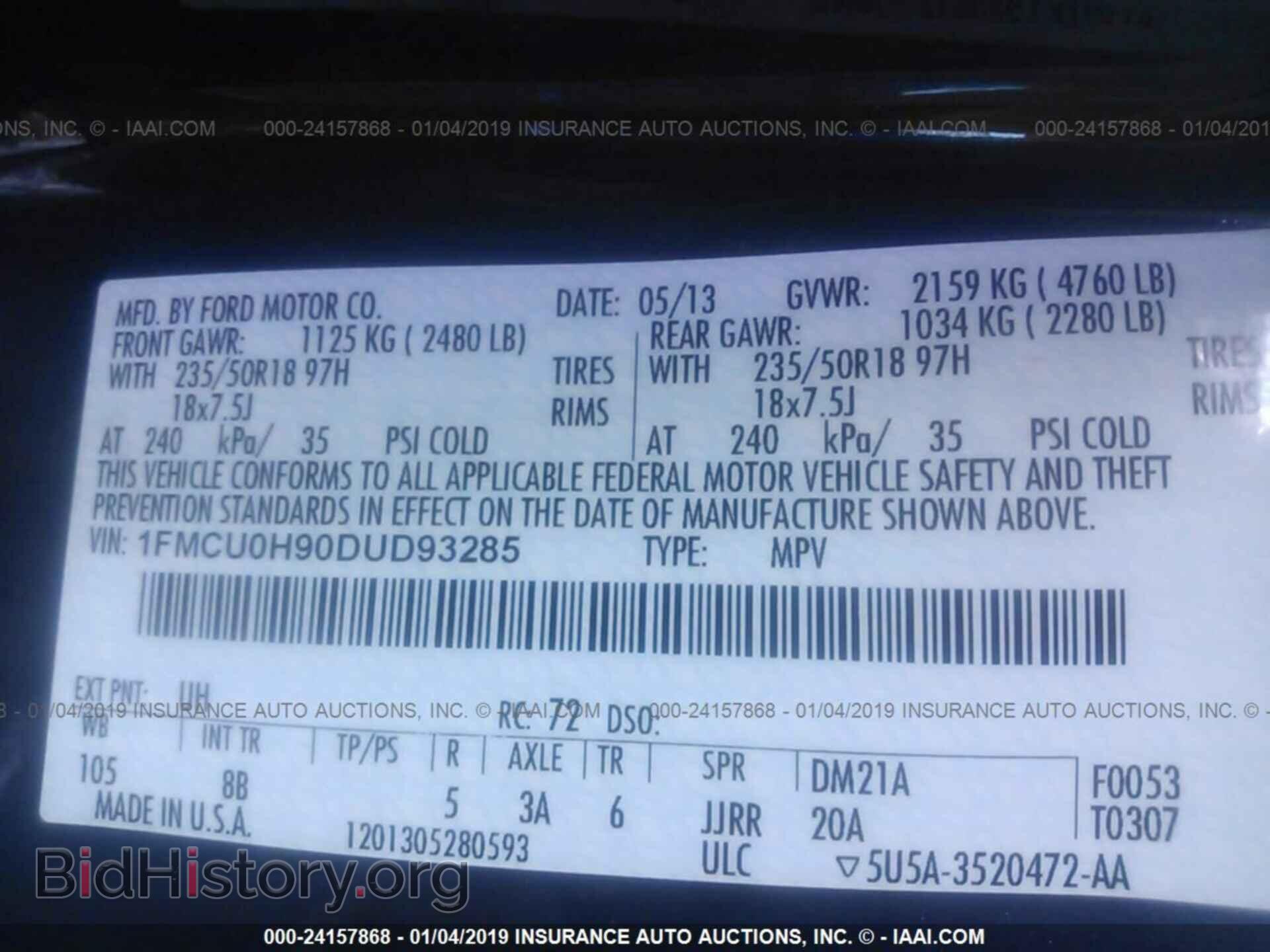 2013 FORD ESCAPE - VIN: 1FMCU0H90DUD93285 - Фото 9