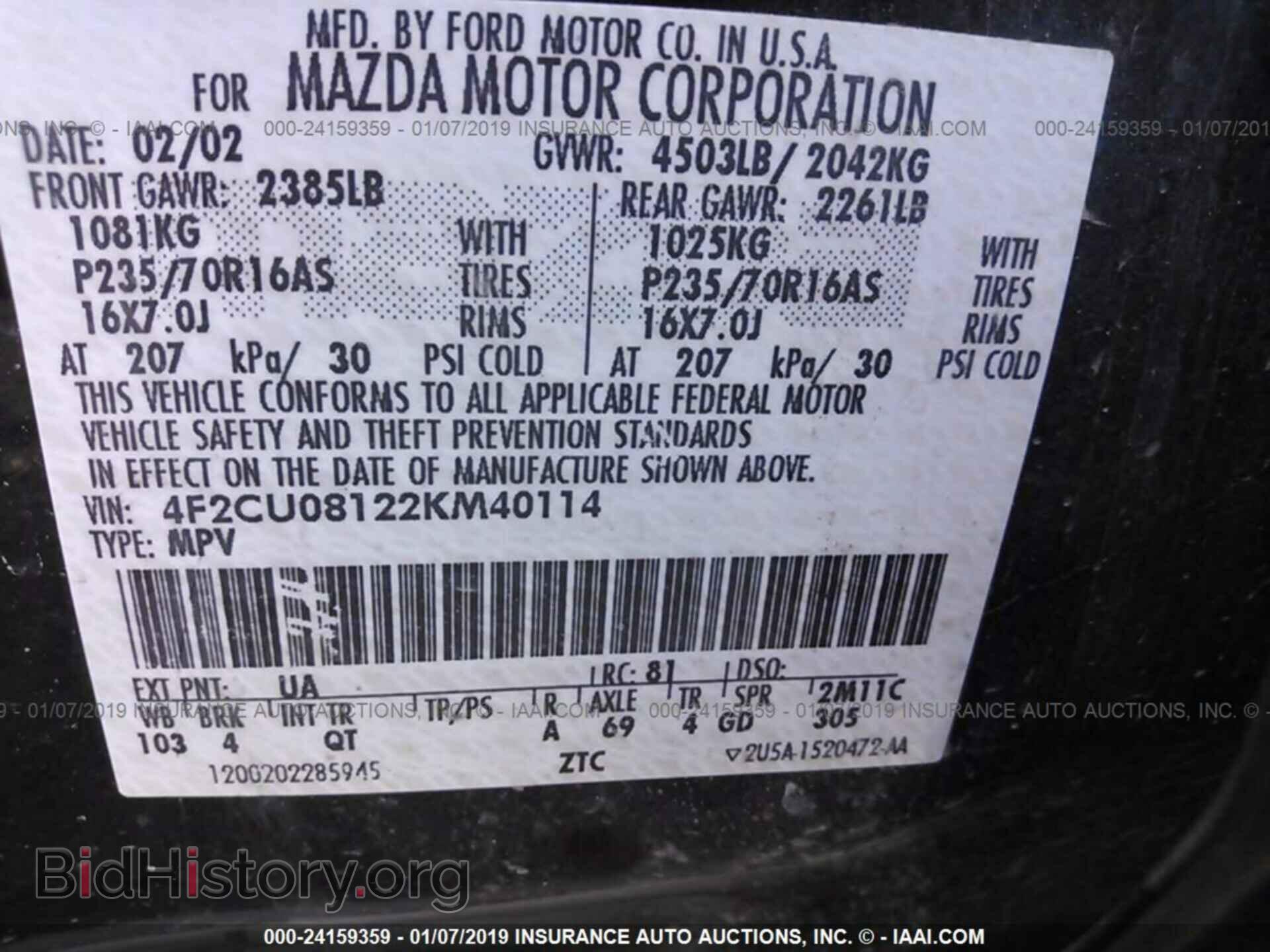 2002 MAZDA TRIBUTE - VIN: 4F2CU08122KM40114 - Photo 9