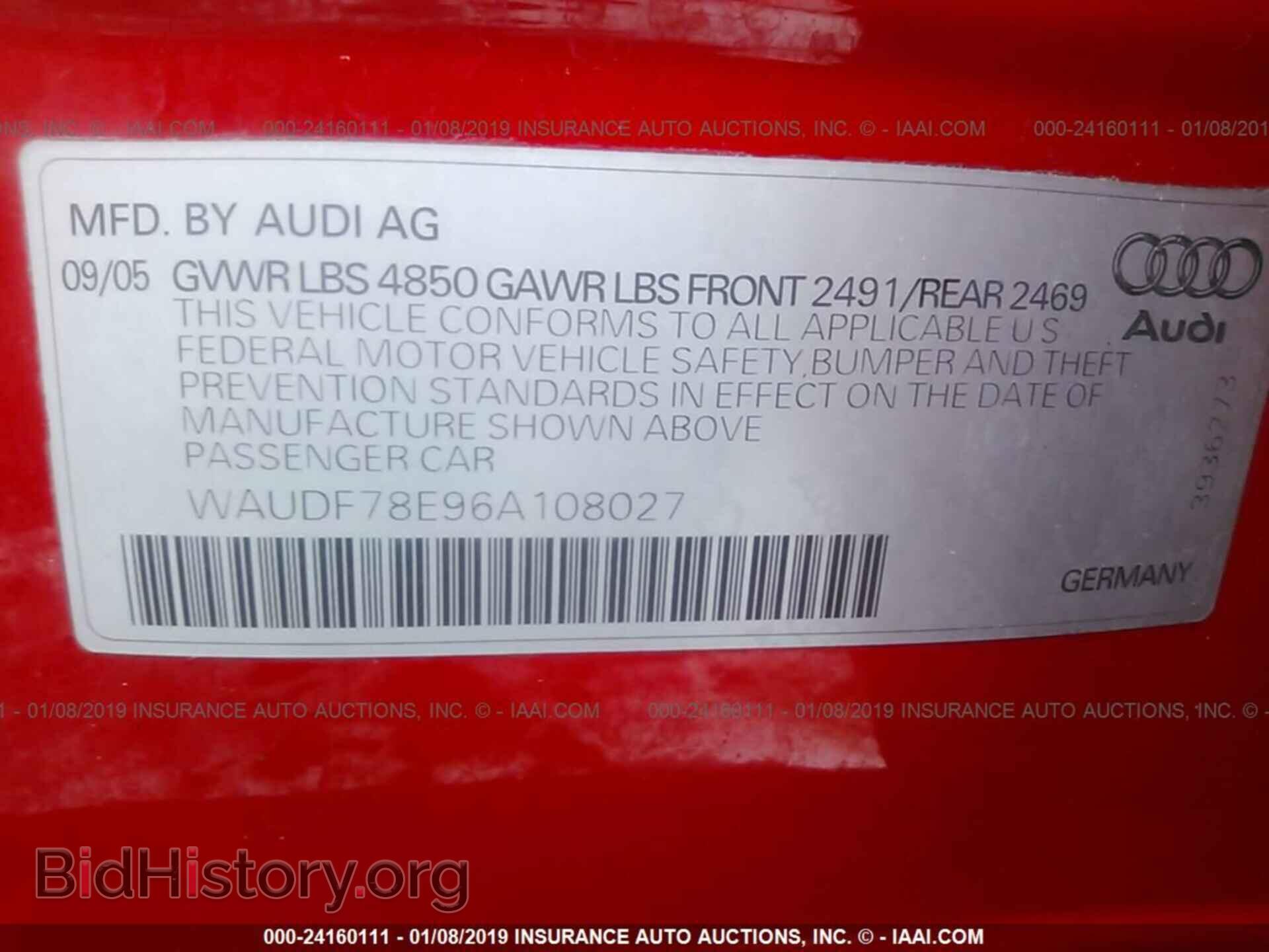 2006 AUDI A4 - VIN: WAUDF78E96A108027 - Фото 9