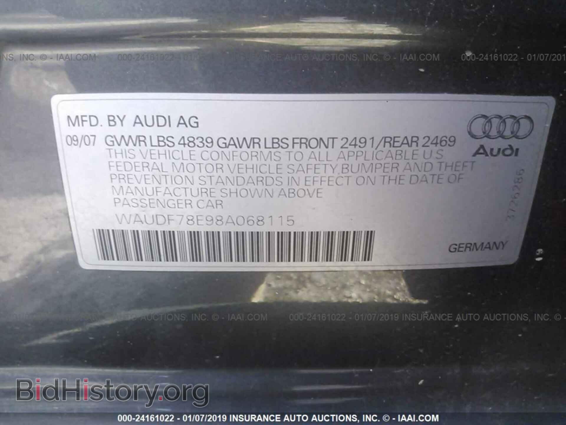 2008 Audi A4 - VIN: WAUDF78E98A068115 - Фото 9
