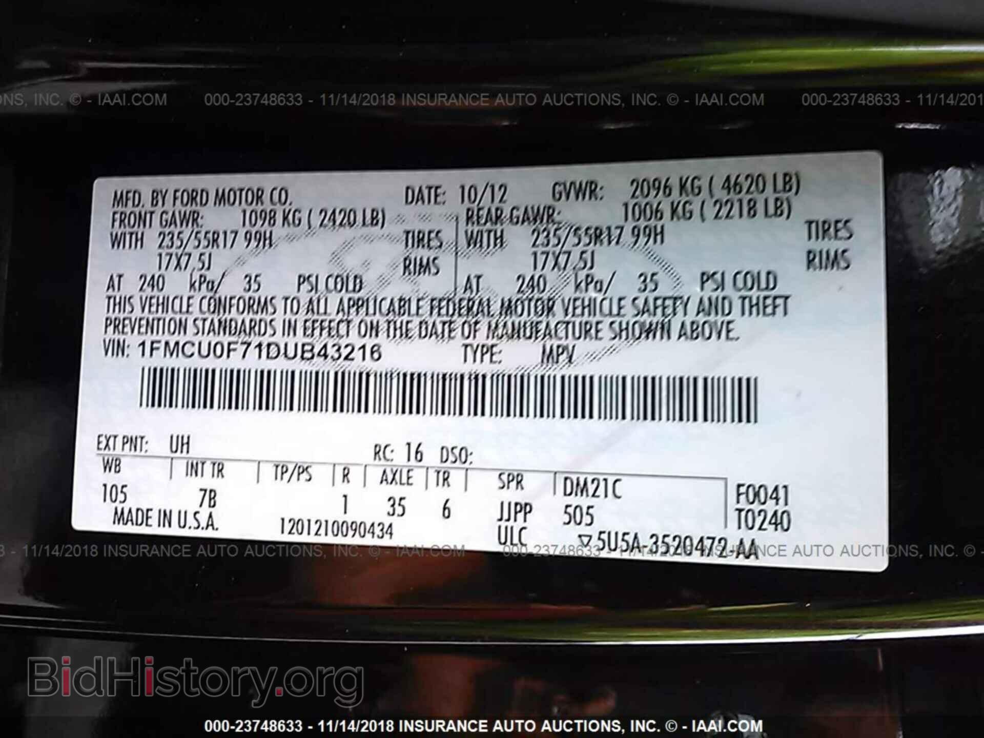 2013 FORD ESCAPE - VIN: 1FMCU0F71DUB43216 - Фото 9