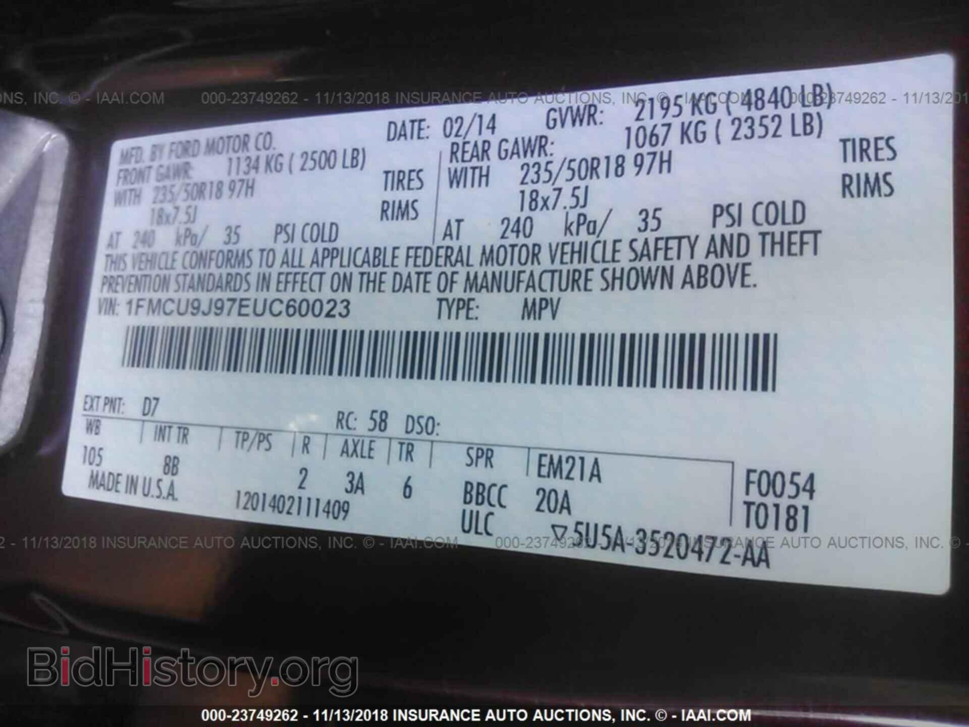 2014 FORD ESCAPE - VIN: 1FMCU9J97EUC60023 - Photo 9