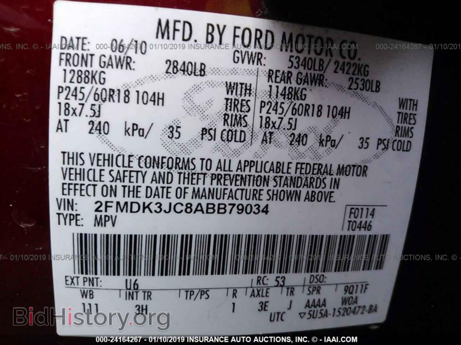 2010 FORD EDGE - VIN: 2FMDK3JC8ABB79034 - Фото 9