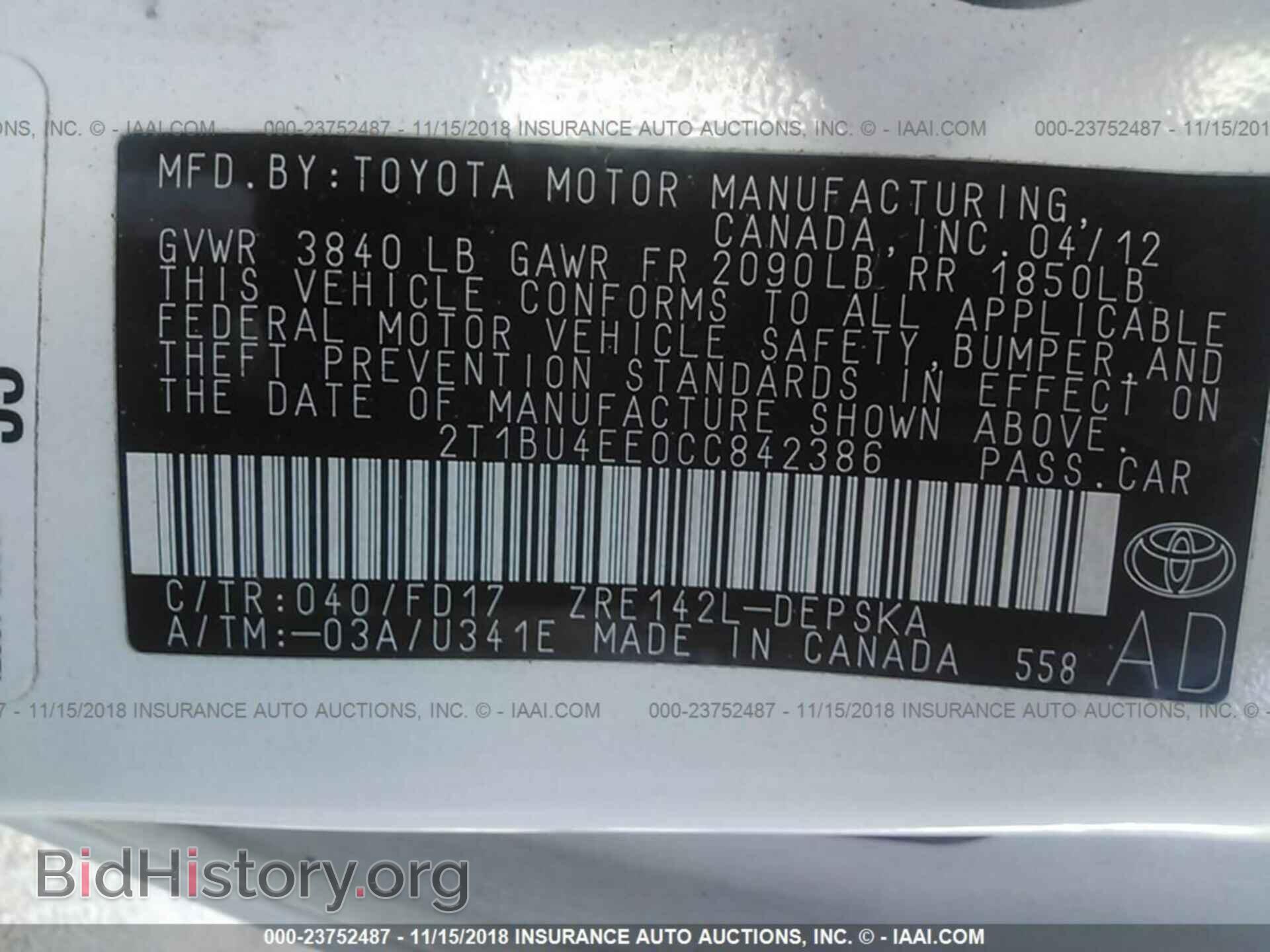 2012 TOYOTA COROLLA - VIN: 2T1BU4EE0CC842386 - Фото 9