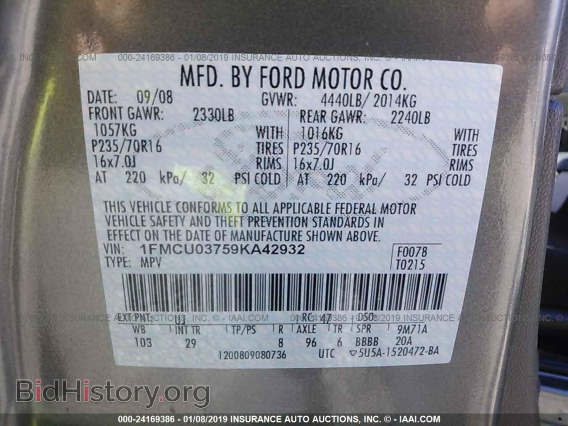 2009 FORD ESCAPE - VIN: 1FMCU03759KA42932 - Photo 9