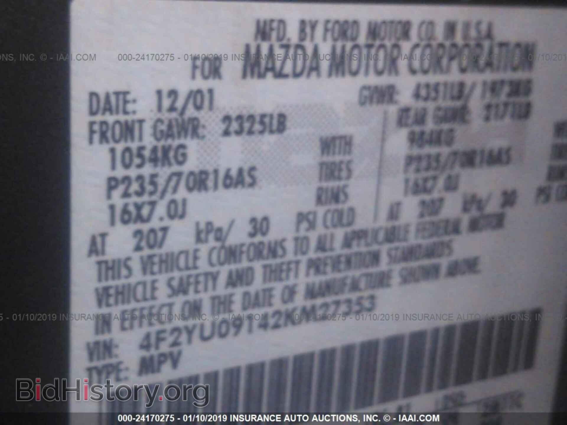 2002 MAZDA TRIBUTE - VIN: 4F2YU09142KM27353 - Фото 9