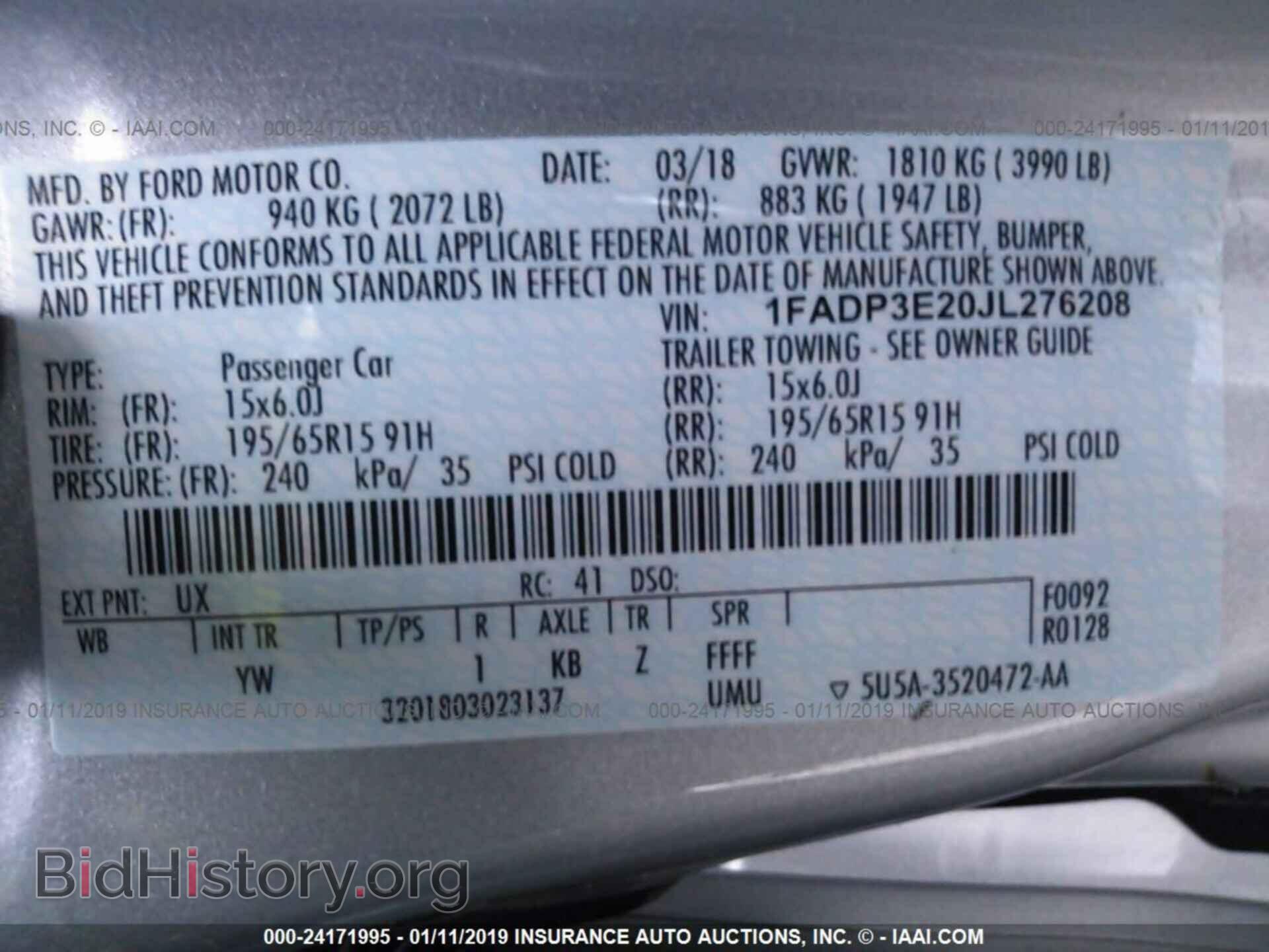 2018 FORD FOCUS - VIN: 1FADP3E20JL276208 - Фото 9
