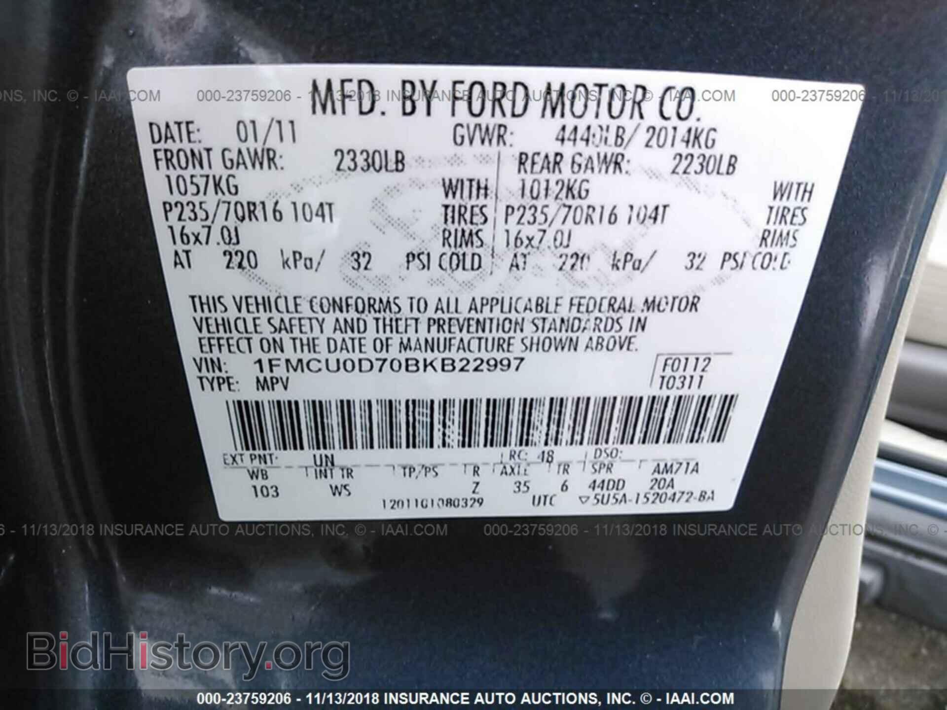 2011 FORD ESCAPE - VIN: 1FMCU0D70BKB22997 - Photo 9